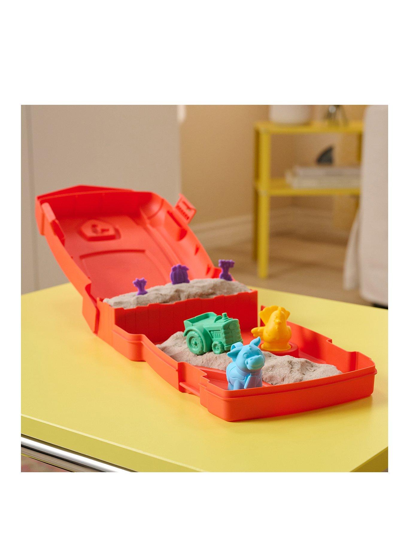 Kinetic Sand Sandy Farm Playset with Moulds and Tools in a Red Barn Case