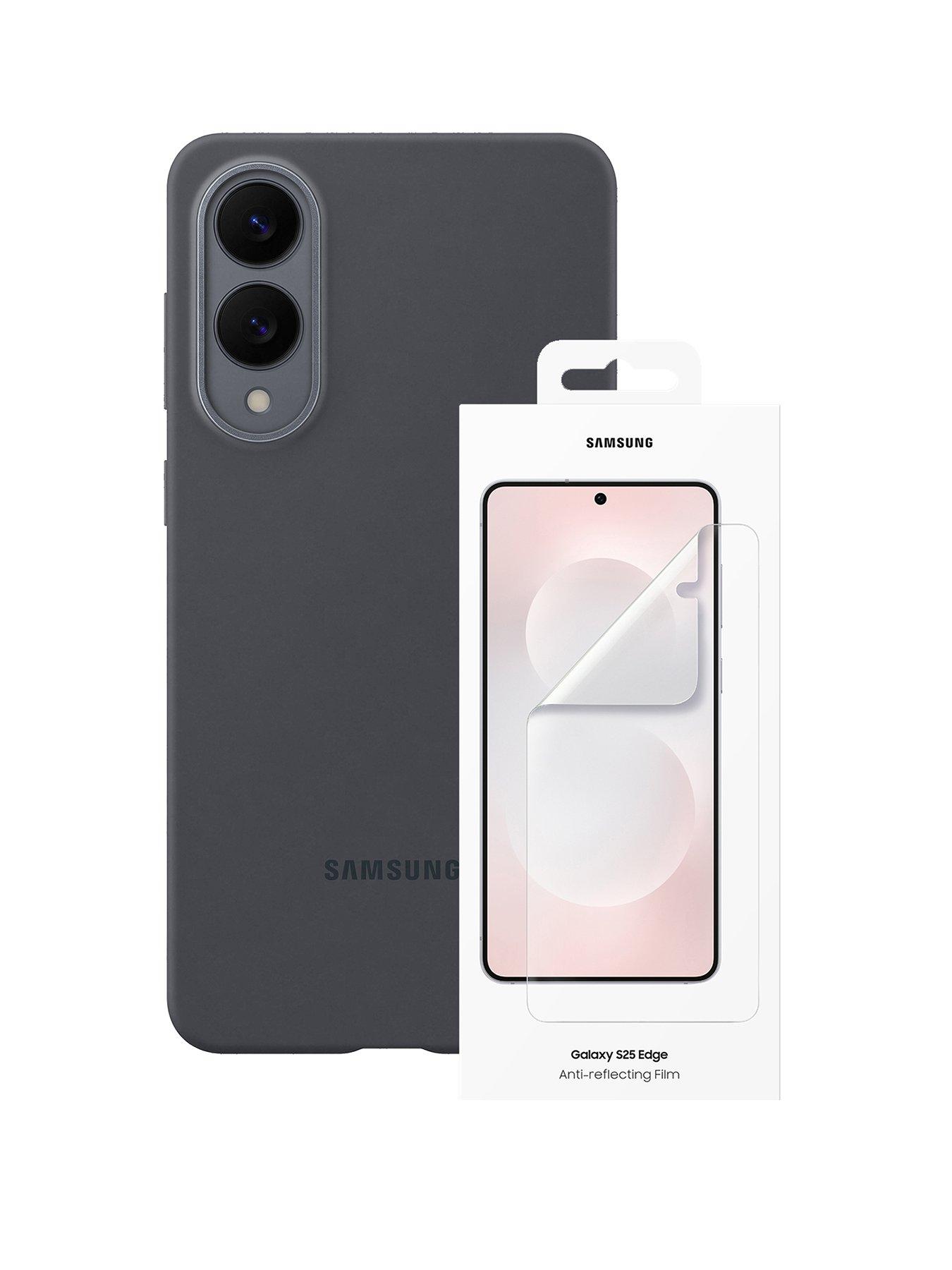Image of Samsung Silicone Case for Galaxy S25 Edge, Light-Blue and Anti Reflecting Film