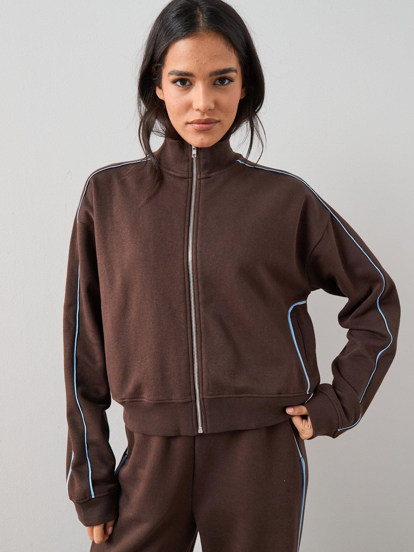 The Very Collection Zip Through Contrast Jacket Co-Ord - Brown