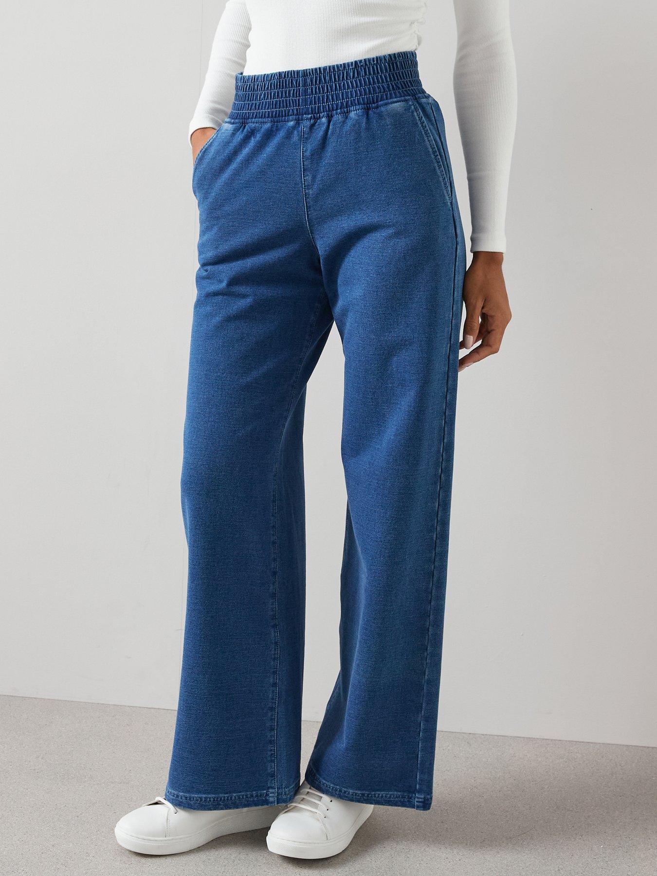 The Very Collection Knitted Denim Wide Leg Jeans - Mid Wash