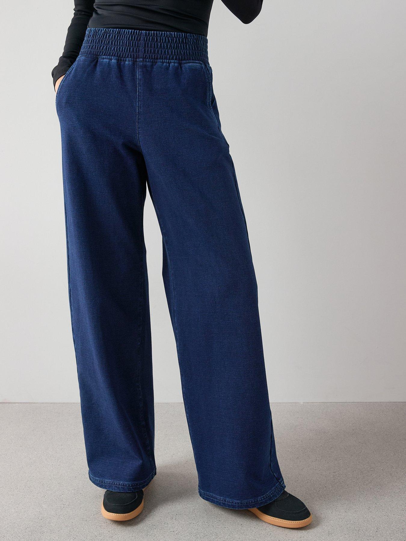 the-very-collection-denim-elasticated-wide-leg-jeans-dark-wash