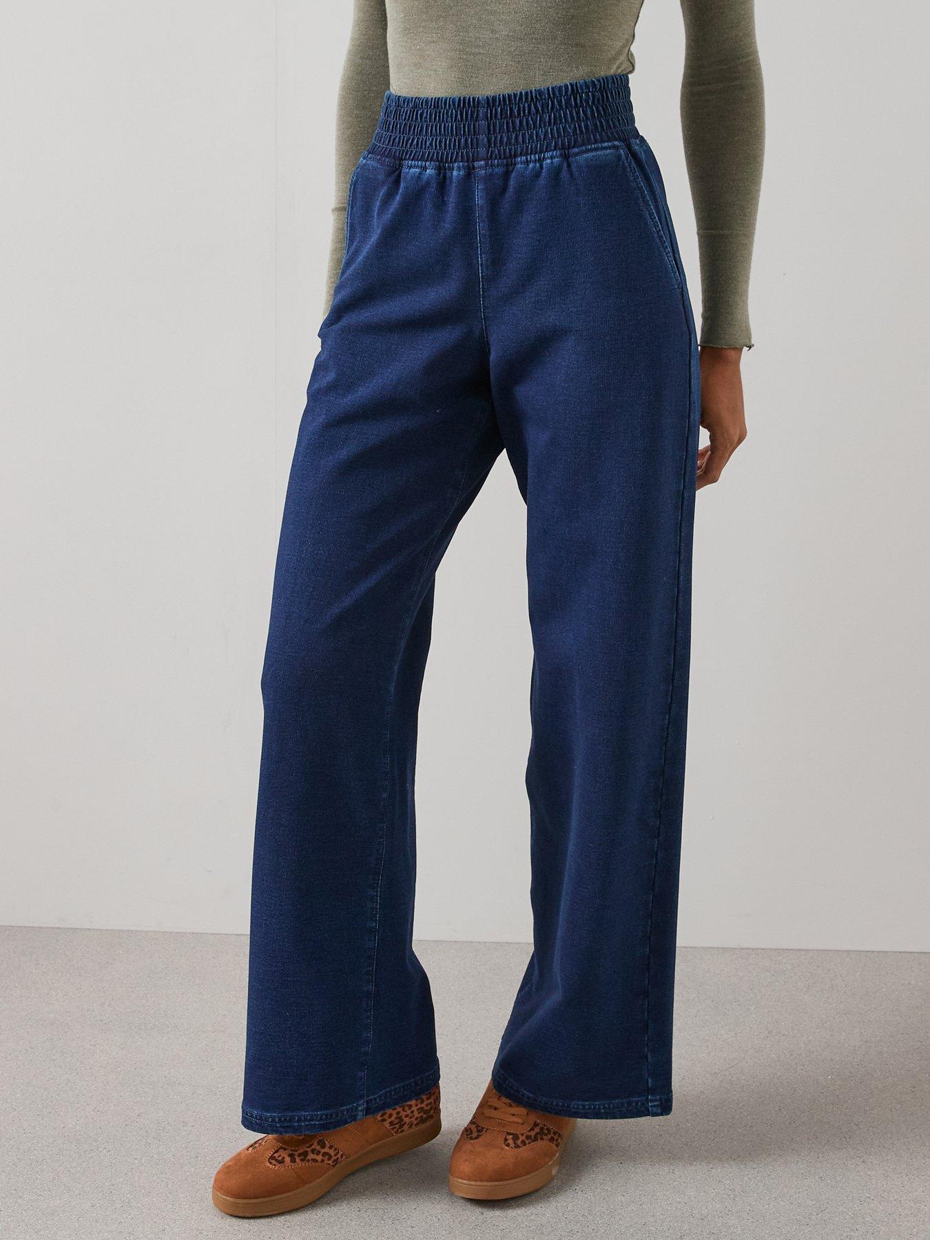 The Very Collection Knitted Denim Wide Leg Jeans - Dark Wash