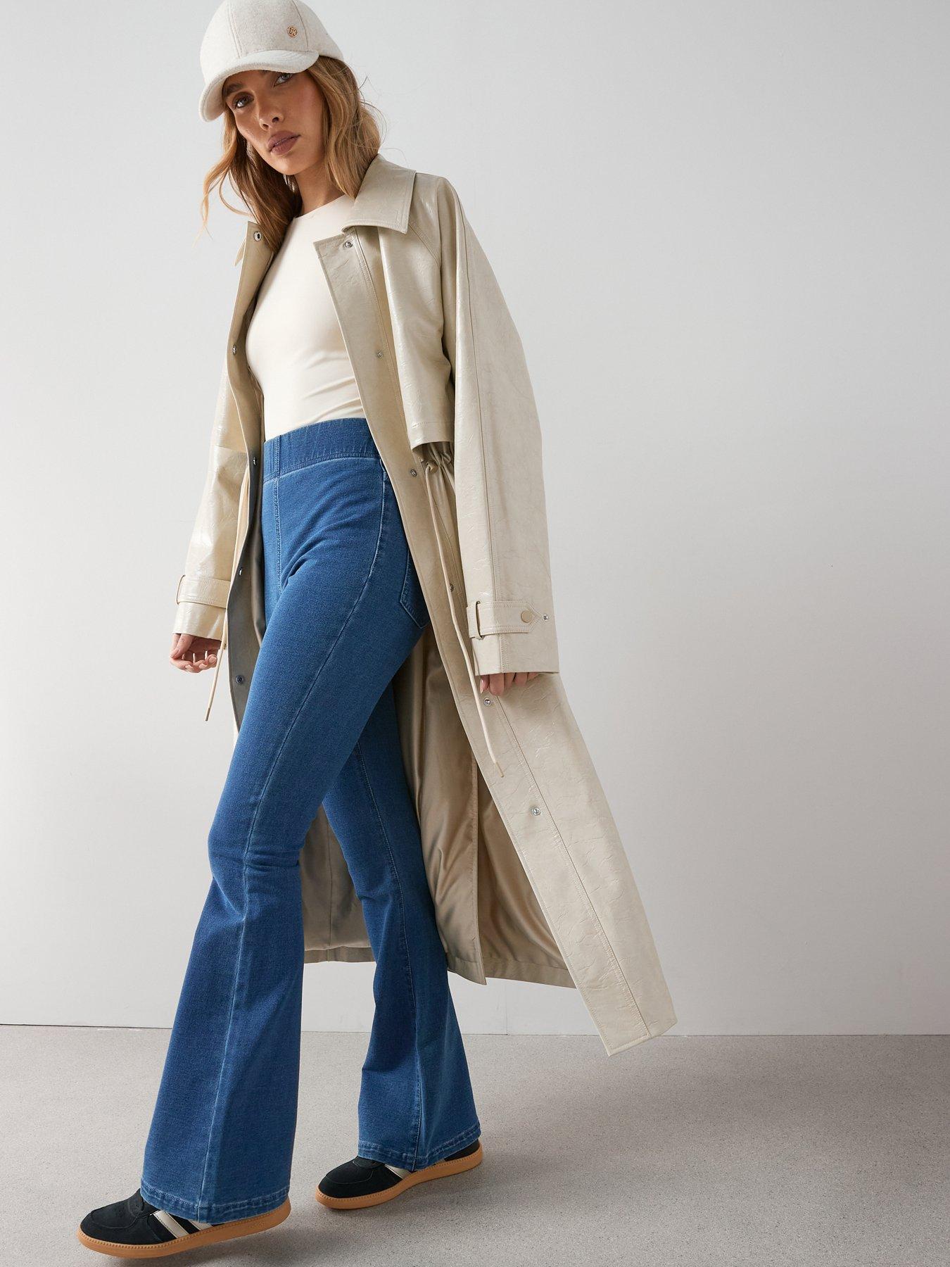 Image 1 of 6 of The Very Collection Denim Elasticated Flare Leg Jeans - Mid Wash
