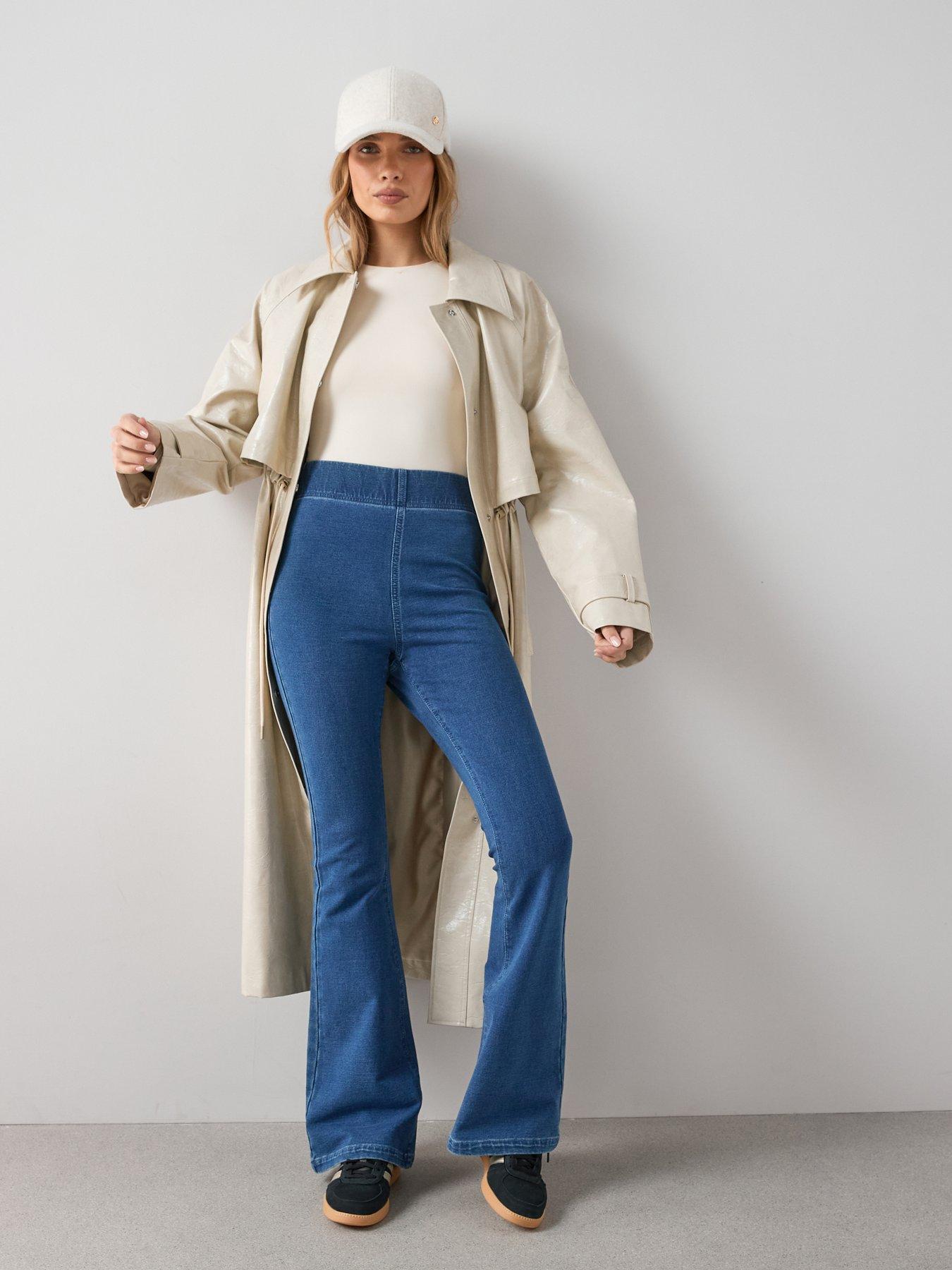 Image 3 of 6 of The Very Collection Denim Elasticated Flare Leg Jeans - Mid Wash