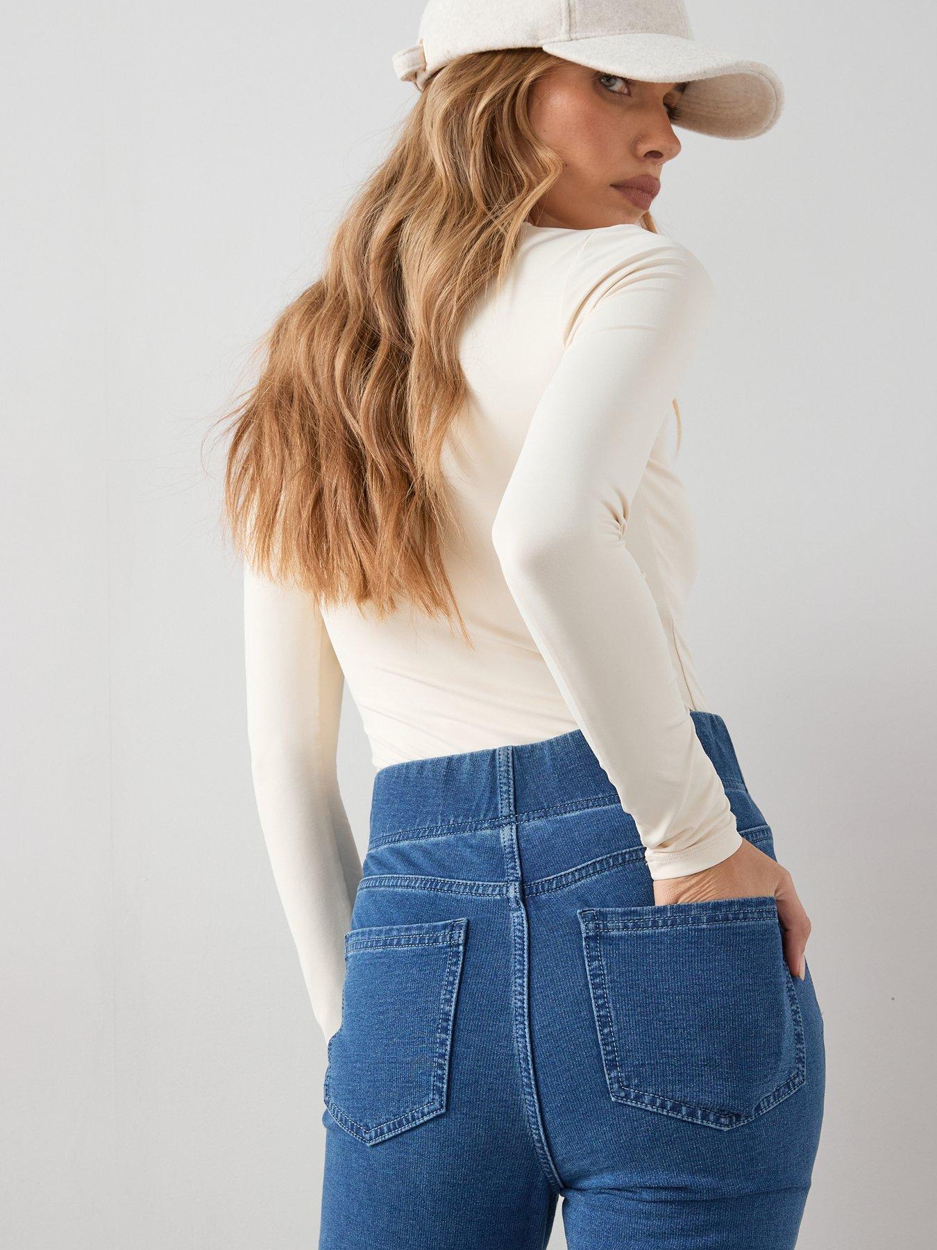 Image 4 of 6 of The Very Collection Denim Elasticated Flare Leg Jeans - Mid Wash