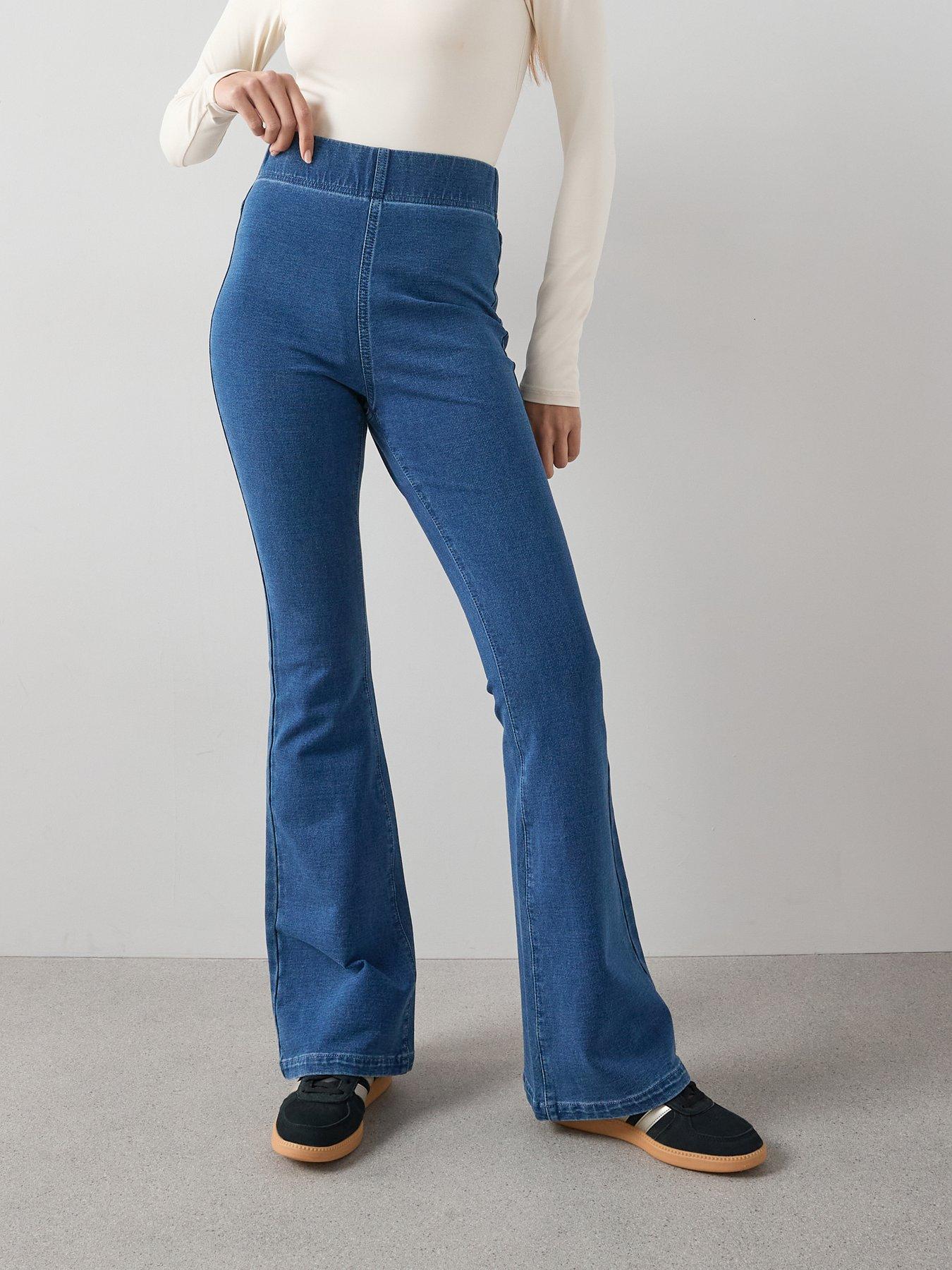 Image 5 of 6 of The Very Collection Denim Elasticated Flare Leg Jeans - Mid Wash