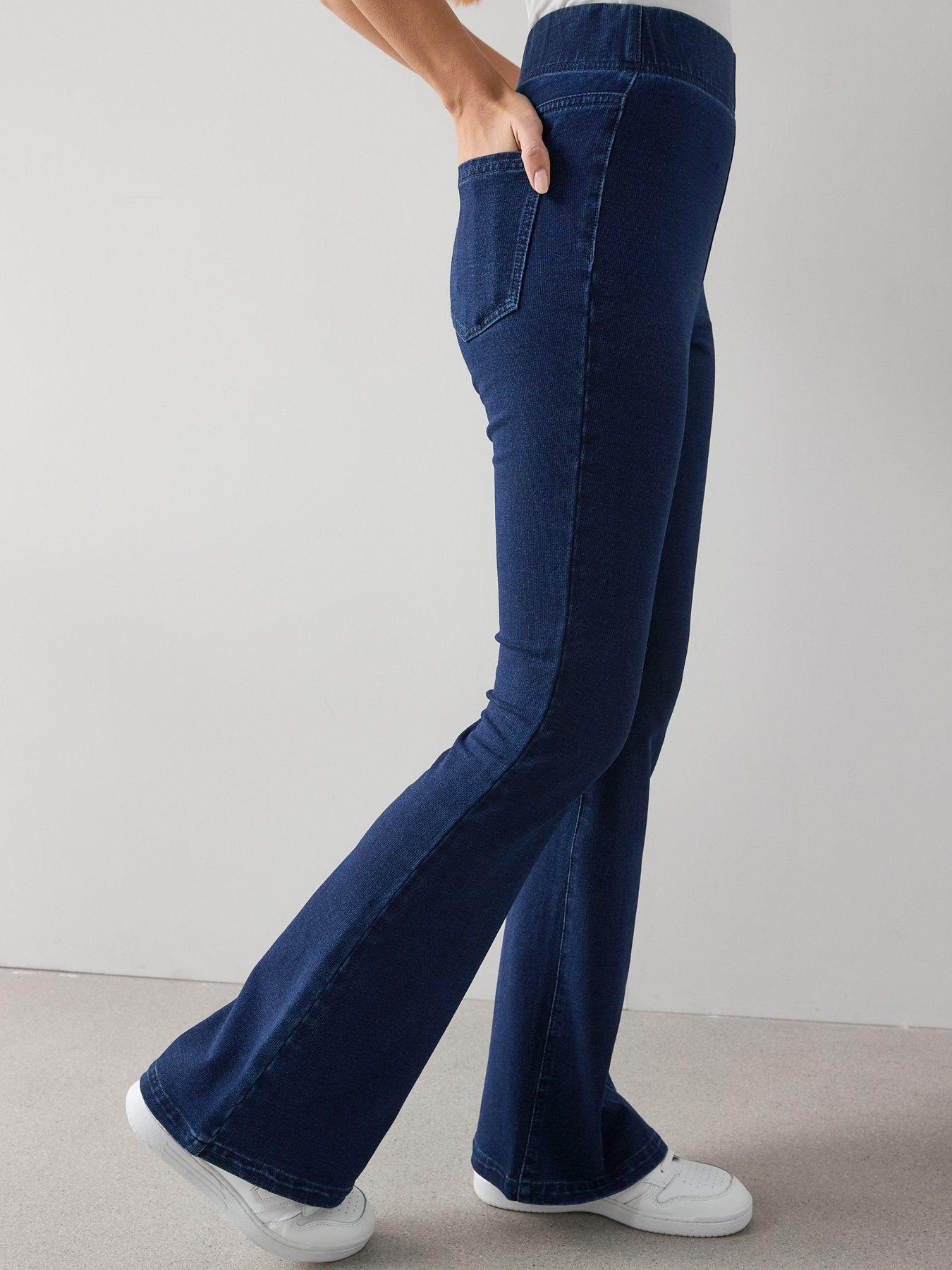 the-very-collection-denim-elasticated-flare-leg-jeans-dark-wash