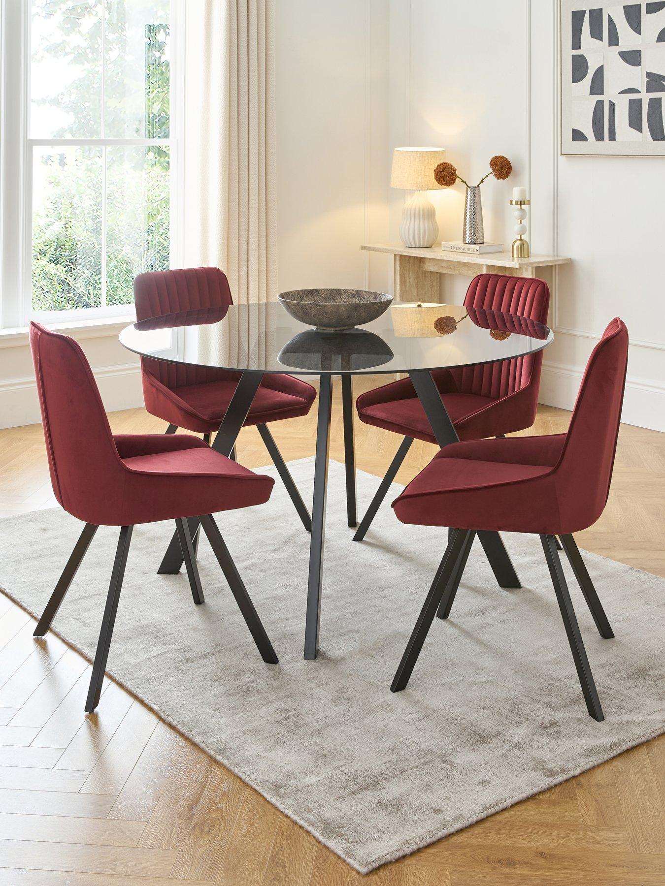 Image 1 of 6 of The Very Collection Marlow 110cm Round Dining Table & 4 Marlow Burgundy Chairs