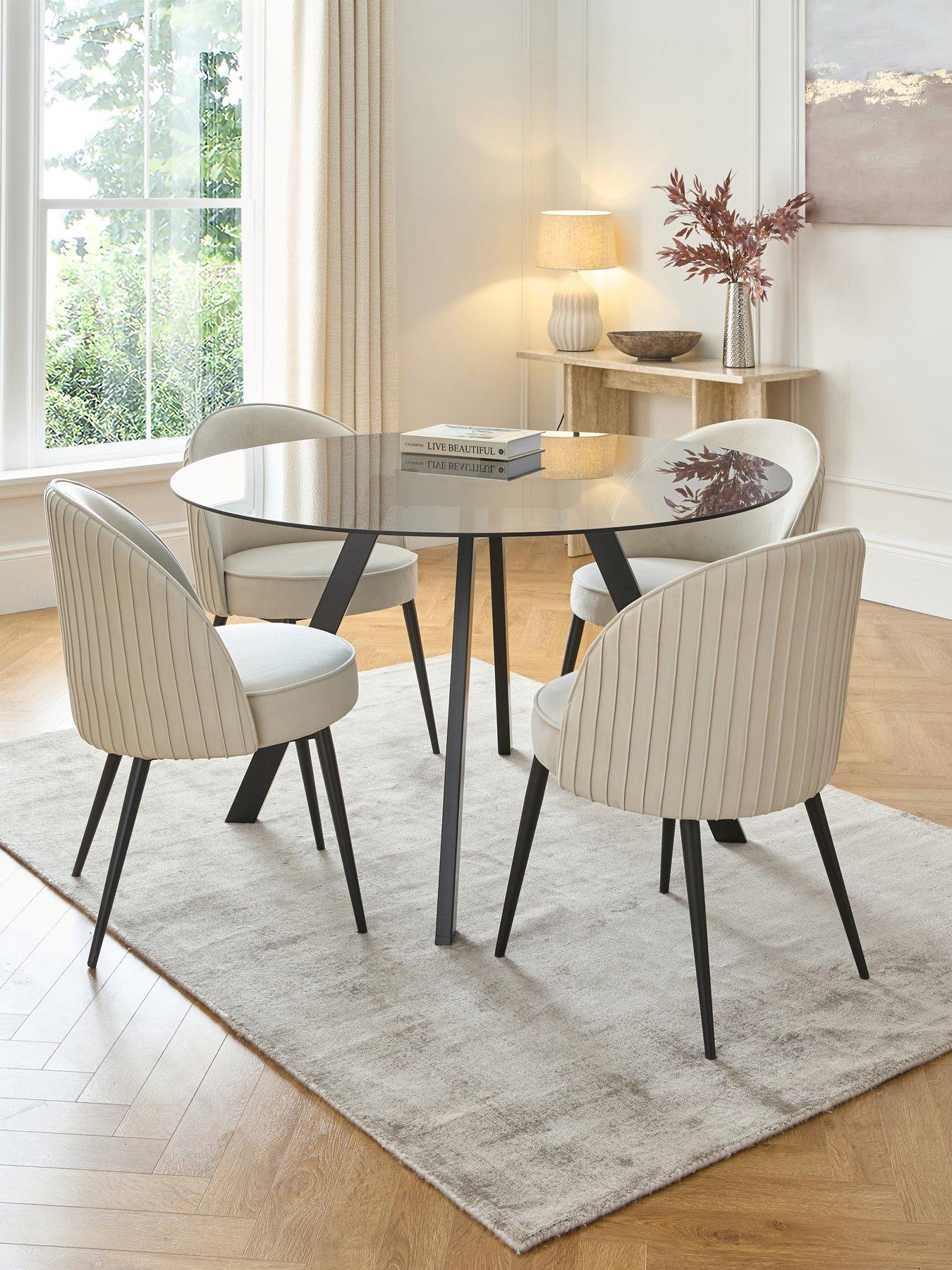 Image 1 of 6 of Very Home Marlow 130cm Round Dining Table &amp; 4 Mia Pleated Dining Chairs
