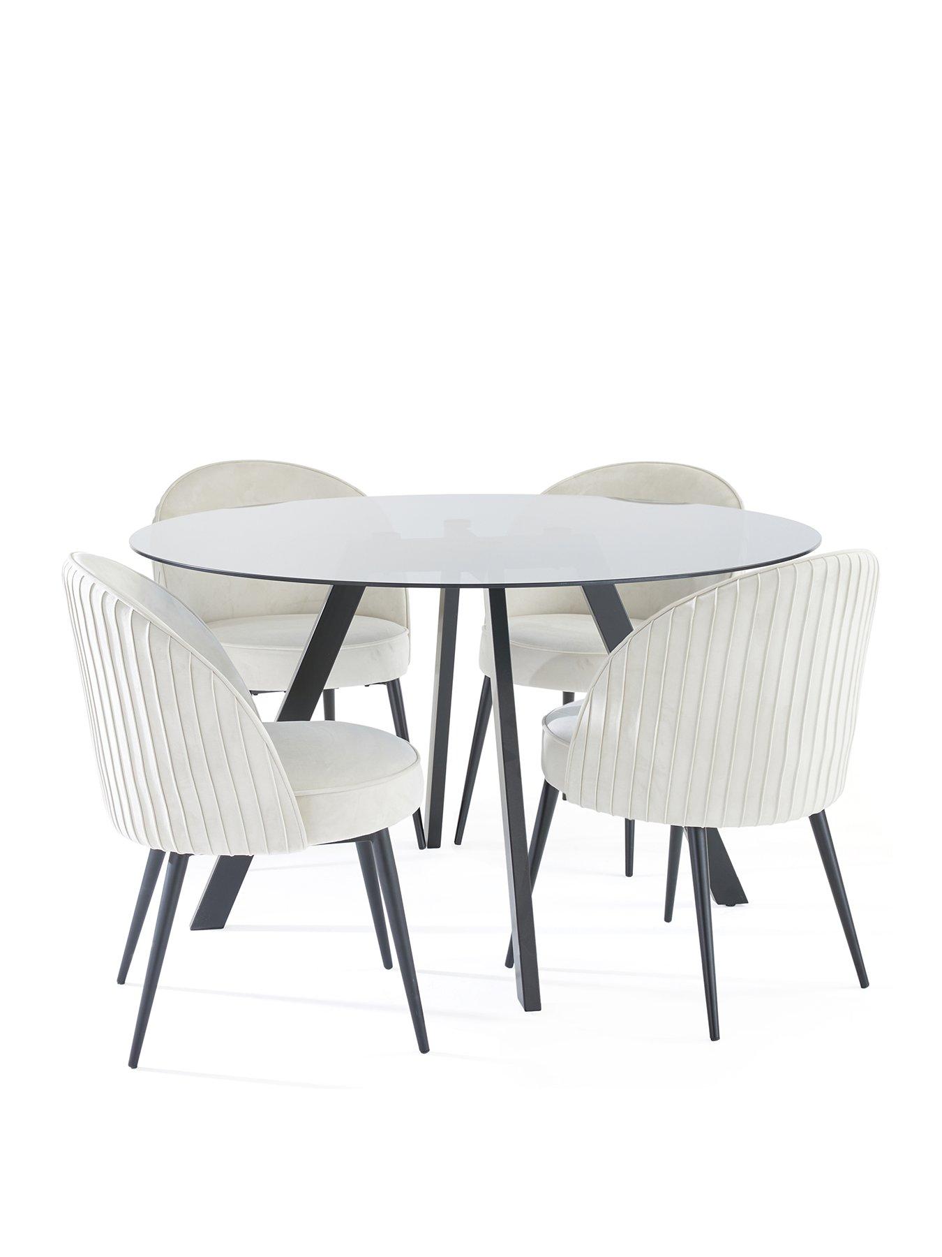 Image 2 of 6 of Very Home Marlow 130cm Round Dining Table &amp; 4 Mia Pleated Dining Chairs