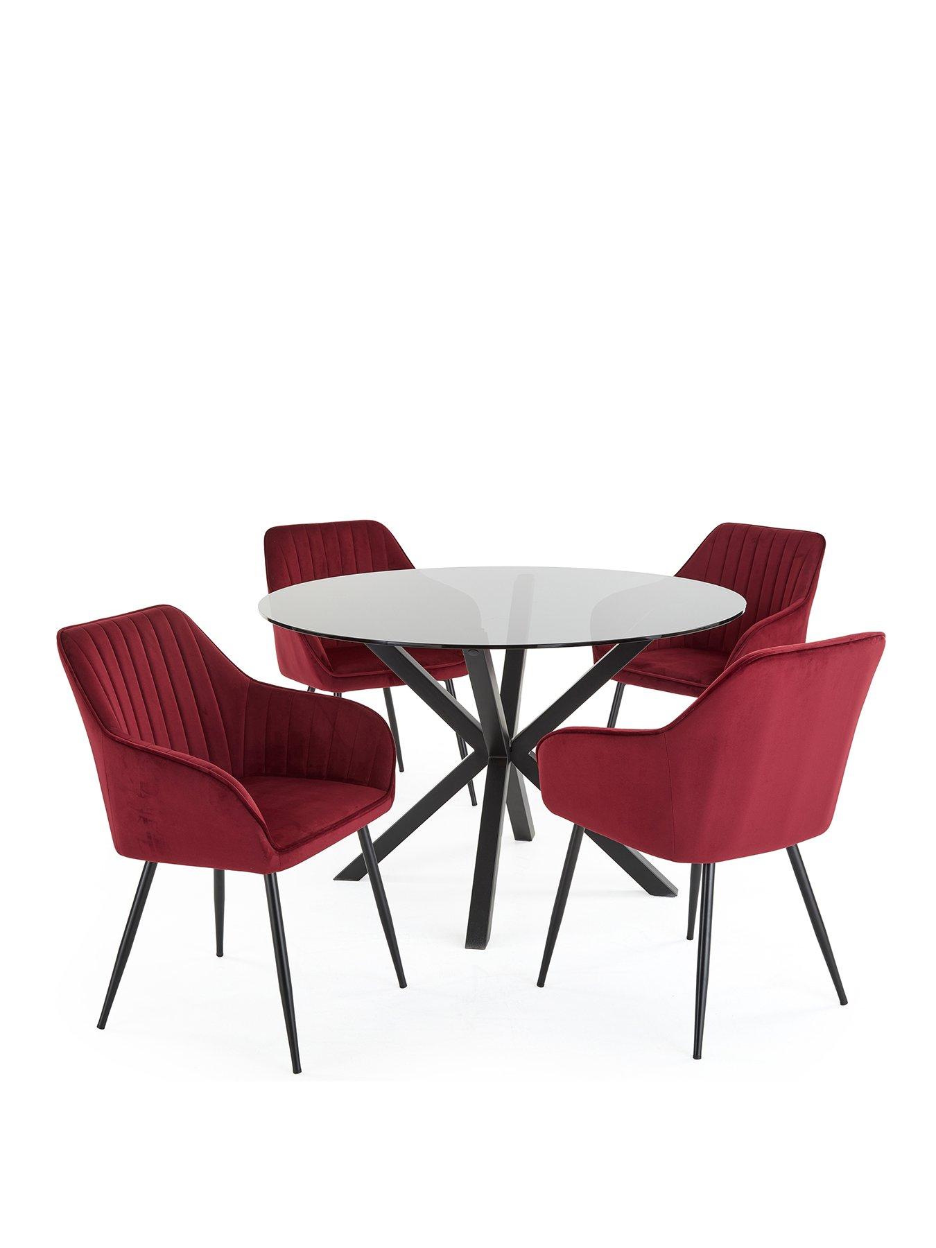 Very Home Chopstick Black 120cm Round Dining Table  &  4 Alisha Chairs Burgandy
