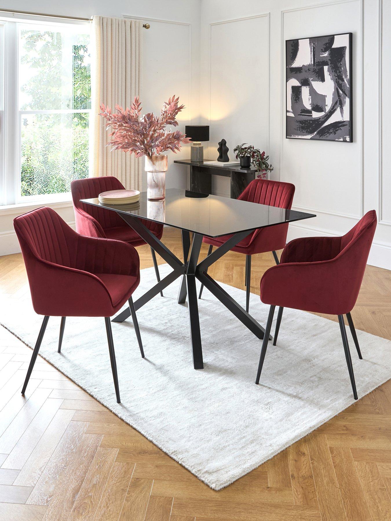 The Very Collection Chopstick Black 130cm Rectangular Dining Table  &  4 Alisha Burgandy Chairs