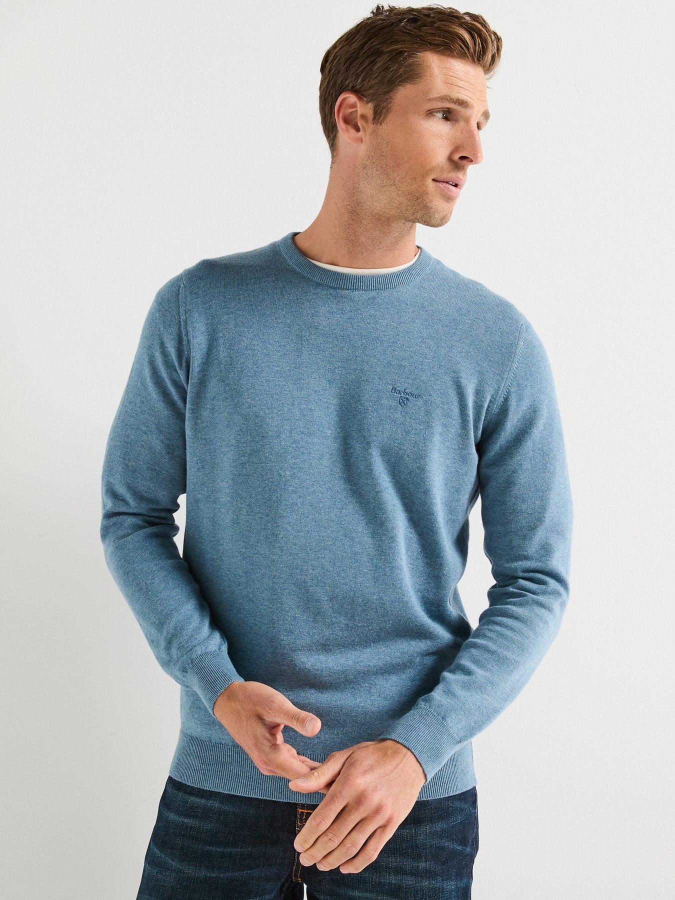 Image 1 of 5 of Barbour Pima Cotton Crew Knitted Jumper - Light Blue