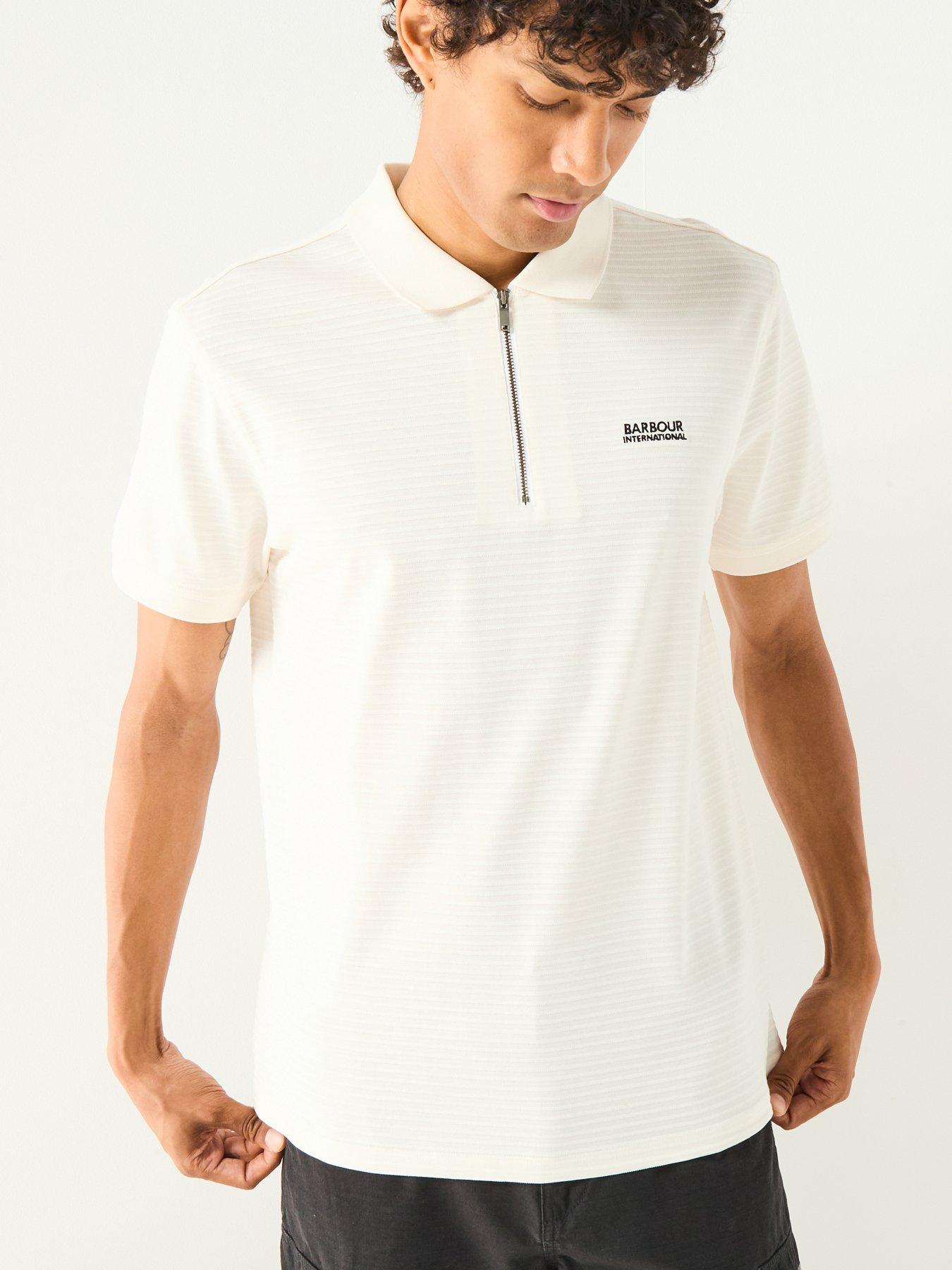 Image 1 of 6 of Barbour International Alfred Jacquard Stripe Polo Shirt- White