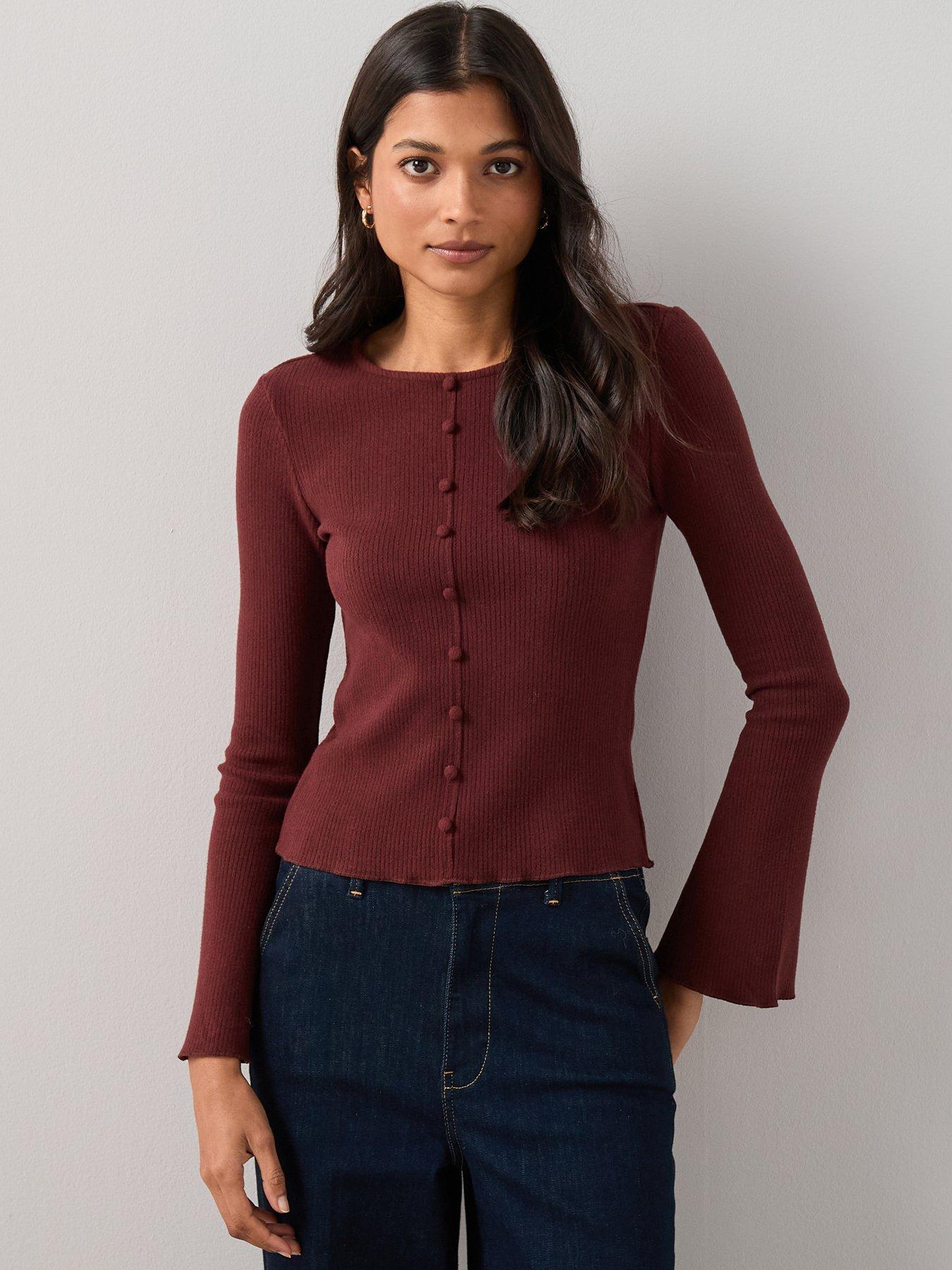 the-very-collection-flared-sleeve-rib-top-purple