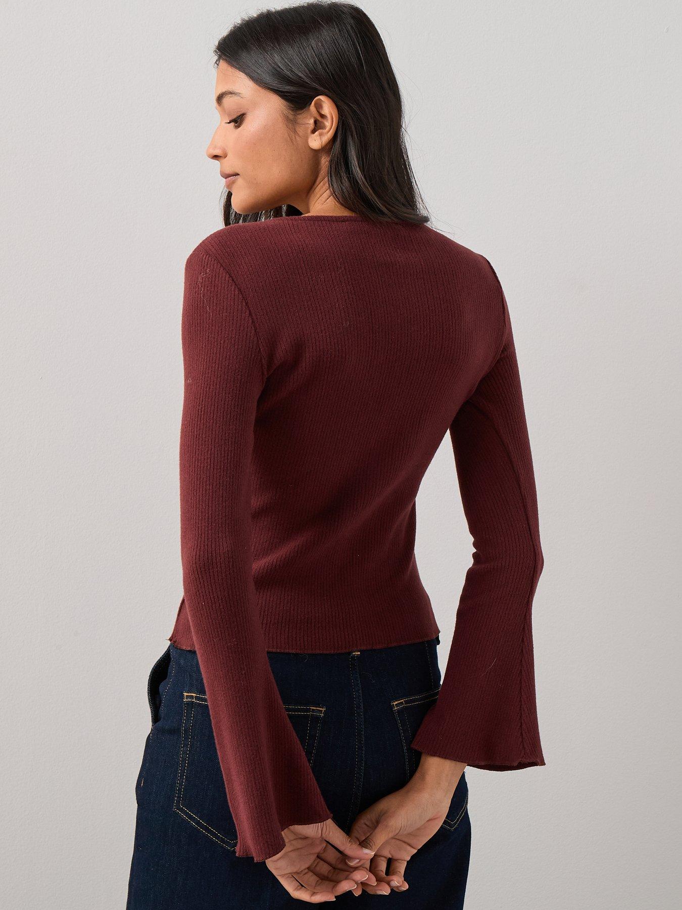 the-very-collection-flared-sleeve-rib-top-purplestillFront
