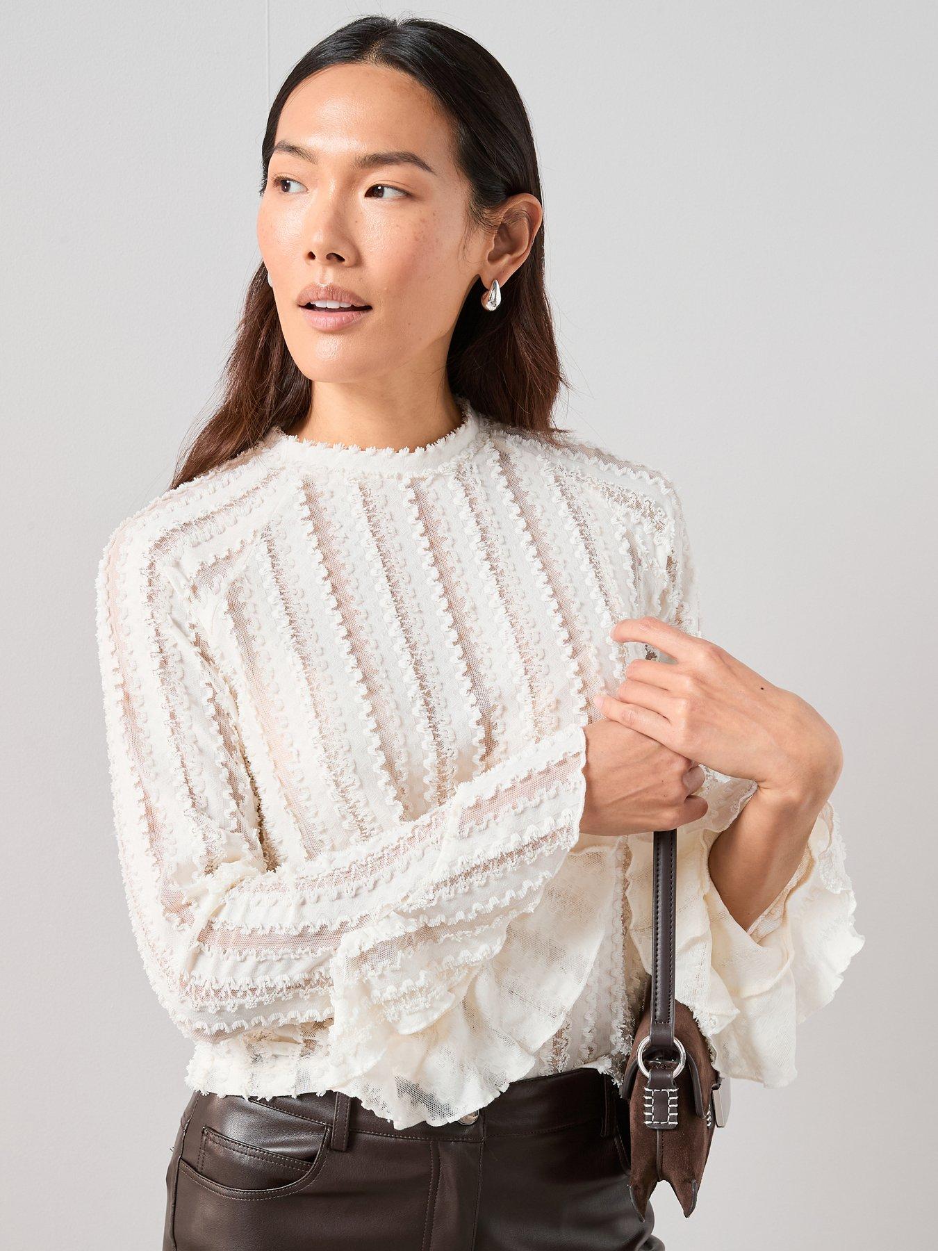 the-very-collection-ruffle-sleeve-lace-top-cream