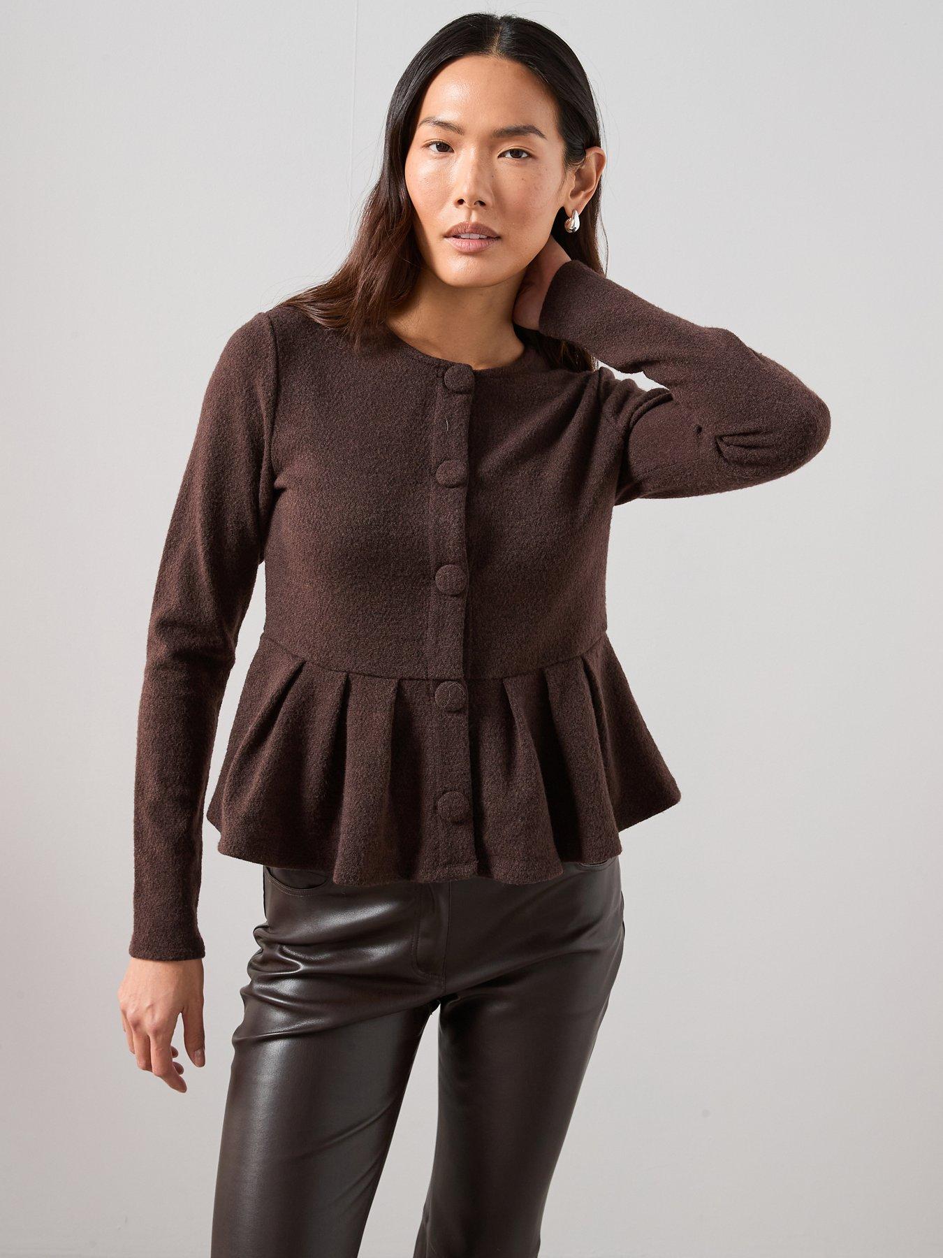 the-very-collection-peplum-button-through-top-brown