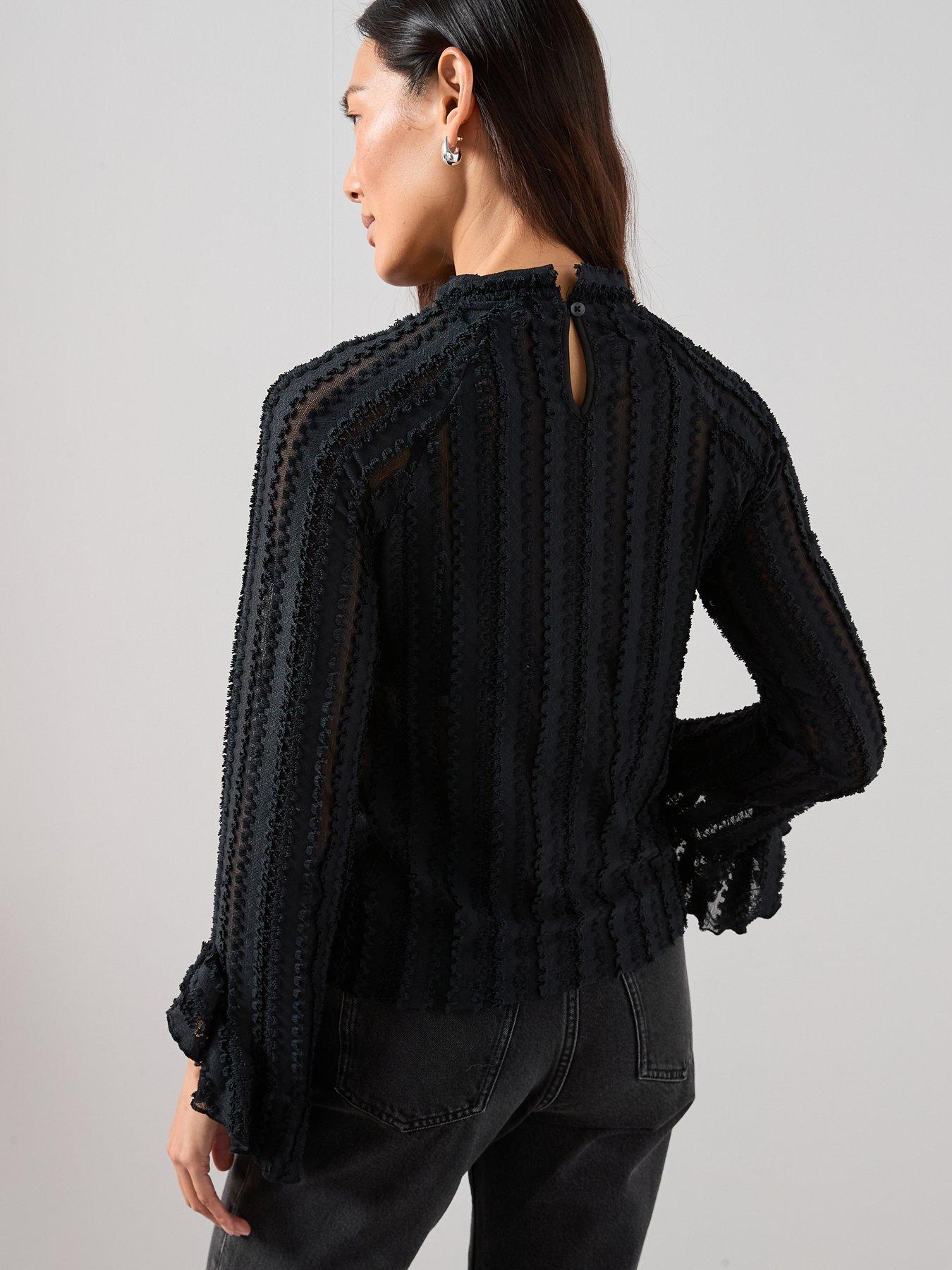 the-very-collection-ruffle-sleeve-lace-top-blackstillFront