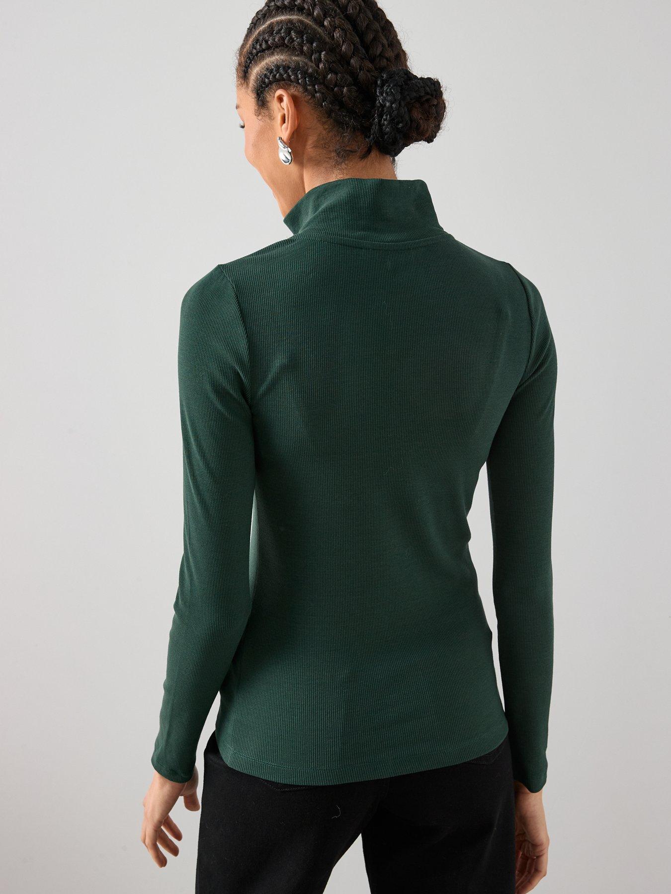 the-very-collection-ribbed-half-zip-top-greenstillFront