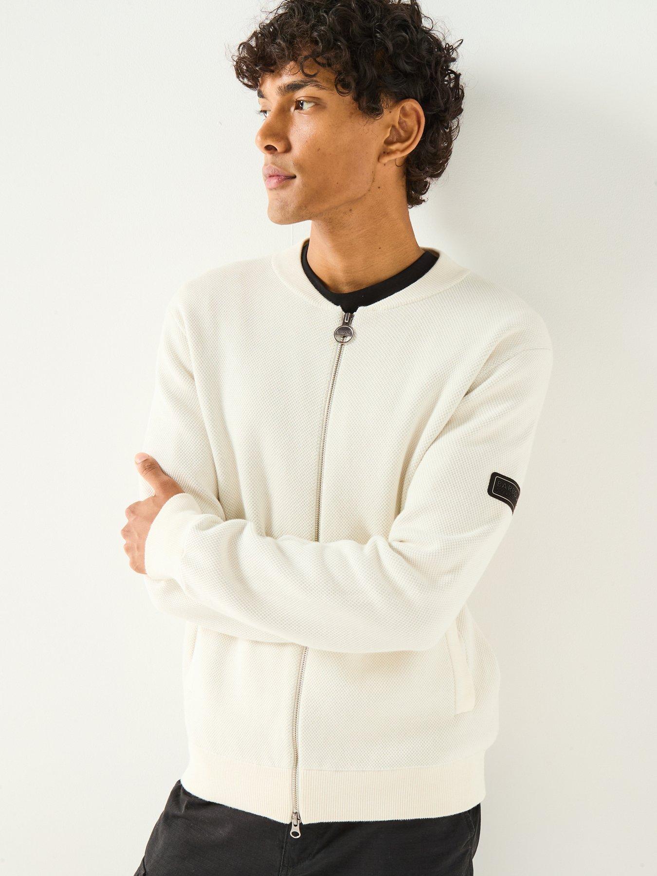 Image 4 of 6 of Barbour International Patrick Bomber Zip Through Knitted Cardigan- White