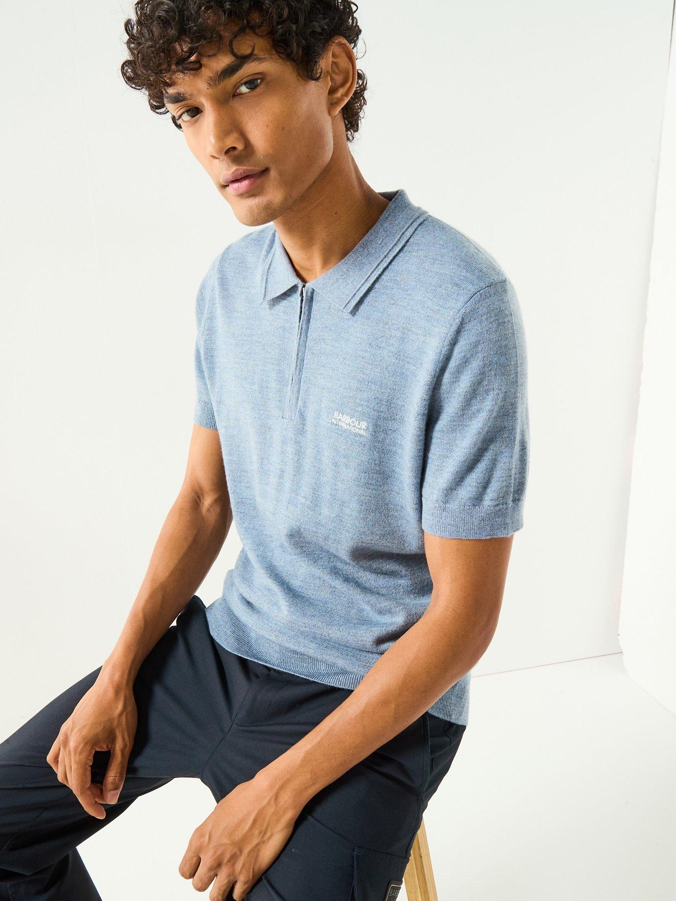 Barbour International Maverick Mouline Knitted Cotton Polo Shirt - Blue