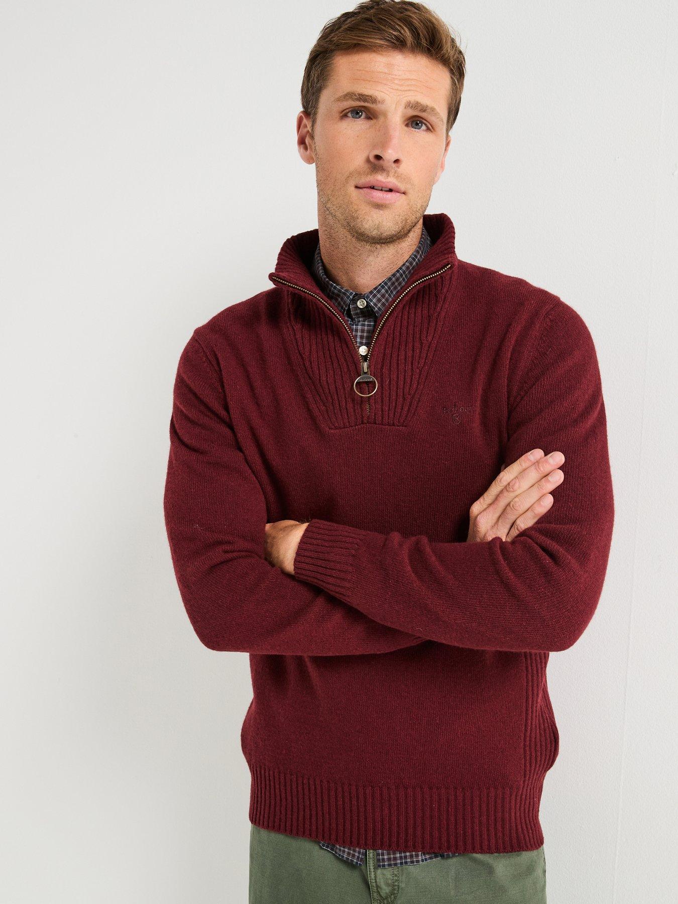 barbour-essential-lambswool-14-zip-knitted-jumper-dark-red