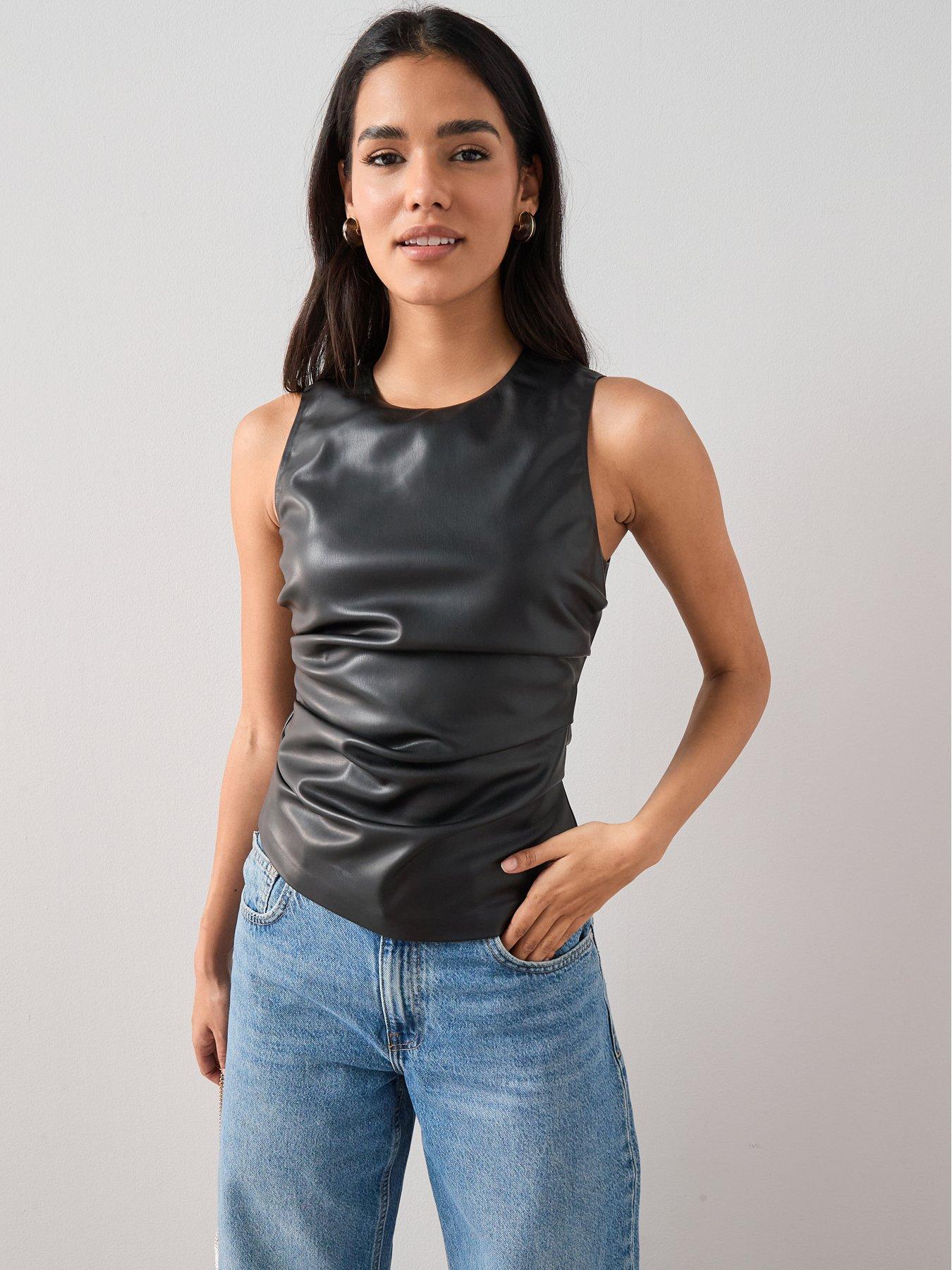 The Very Collection Sleeveless Pu Top - Black