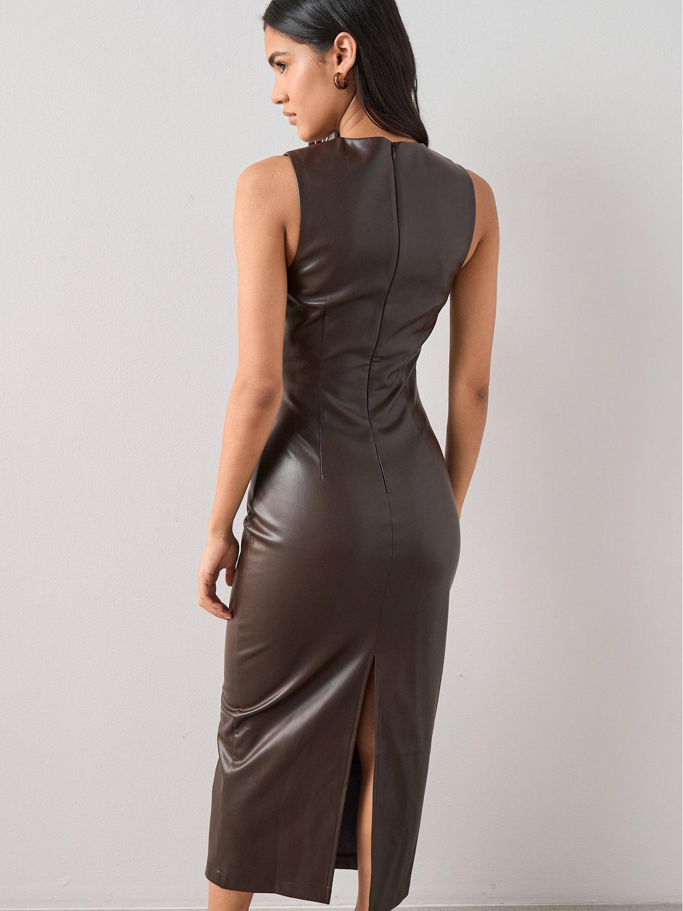 the-very-collection-pu-midinbspdress-brownstillFront