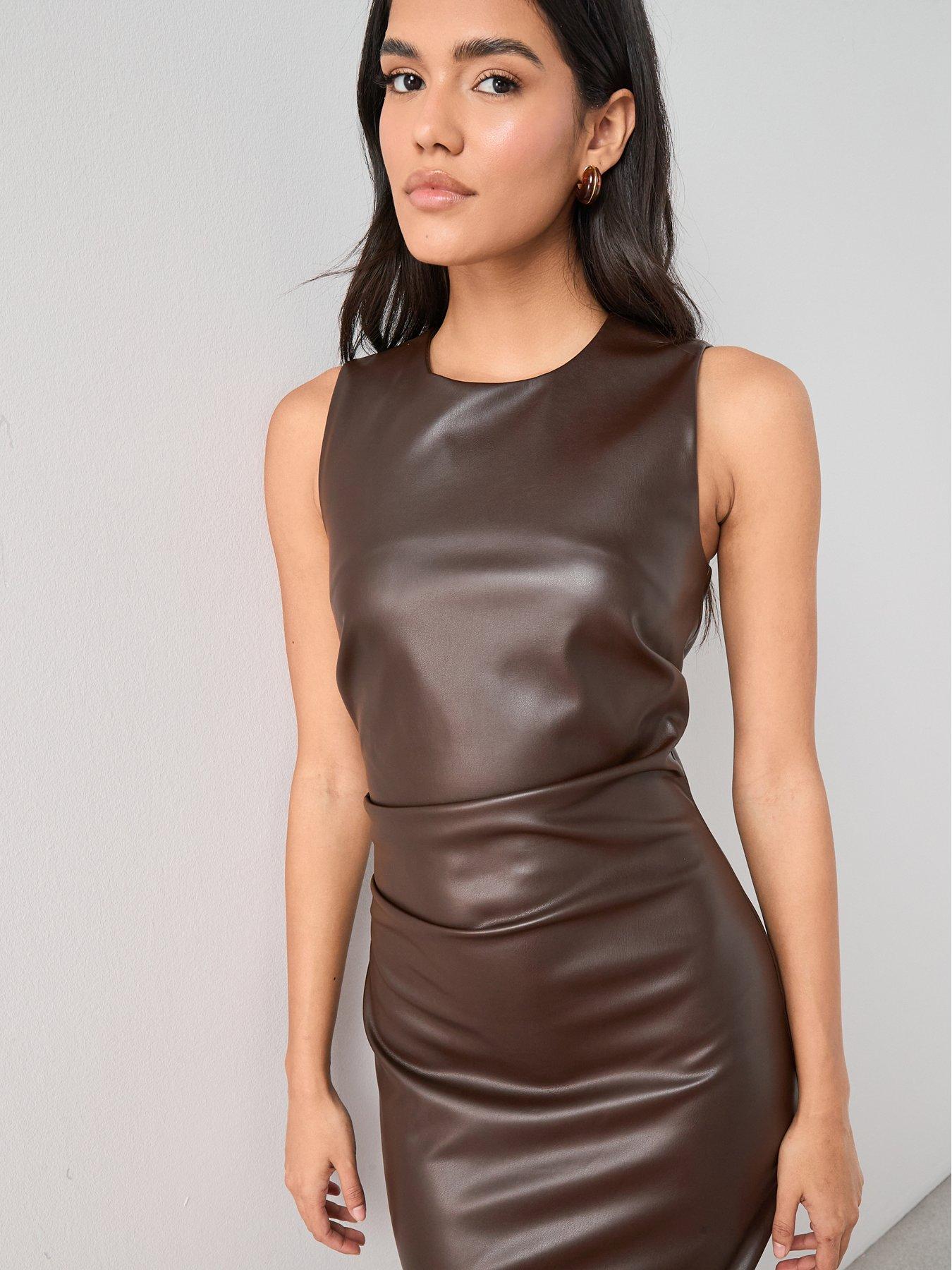 the-very-collection-pu-midinbspdress-brownoutfit