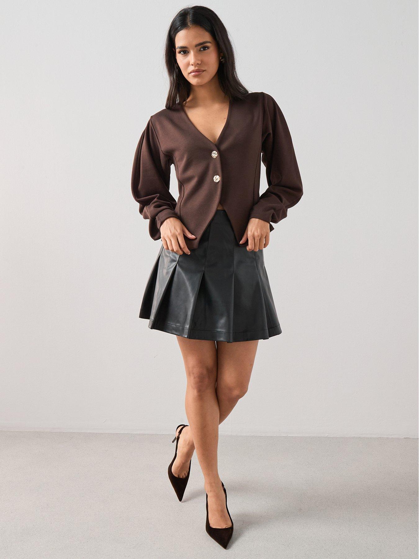 Image 3 of 7 of The Very Collection Pu Pleated Mini Skirt - Black