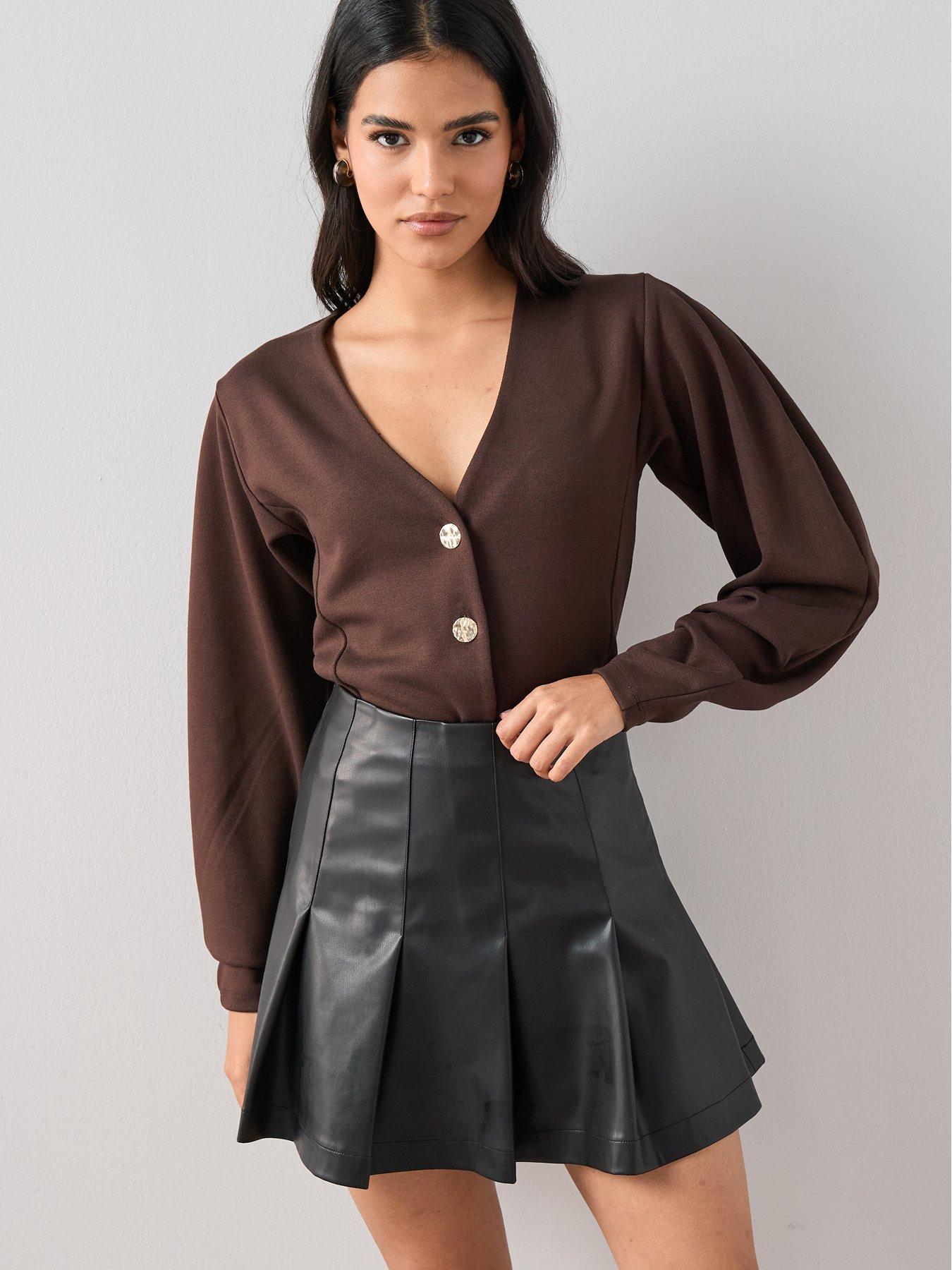 Image 5 of 7 of The Very Collection Pu Pleated Mini Skirt - Black