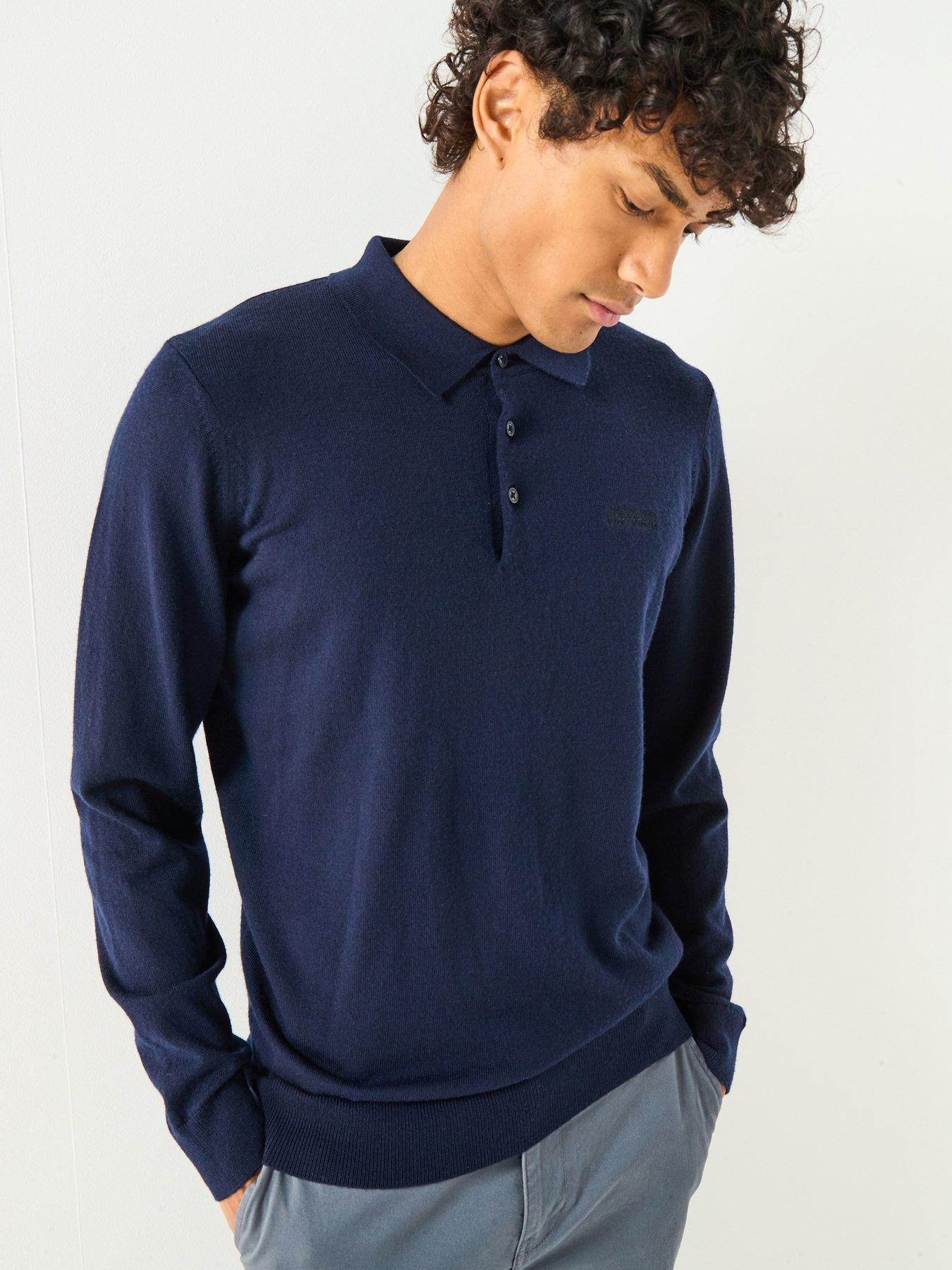 Barbour International Merlin Merino Long Sleeve Polo Shirt- Navy
