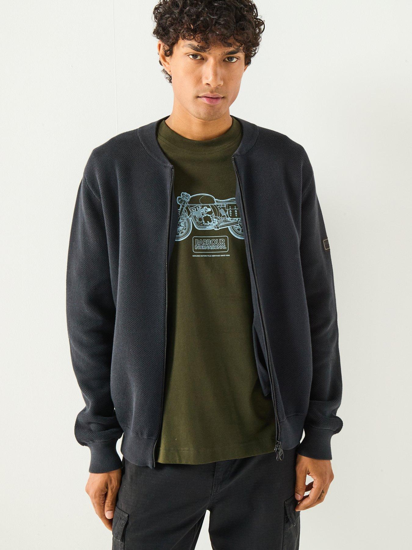 Barbour International Patrick Bomber Zip Through Knitted Cardigan- Black