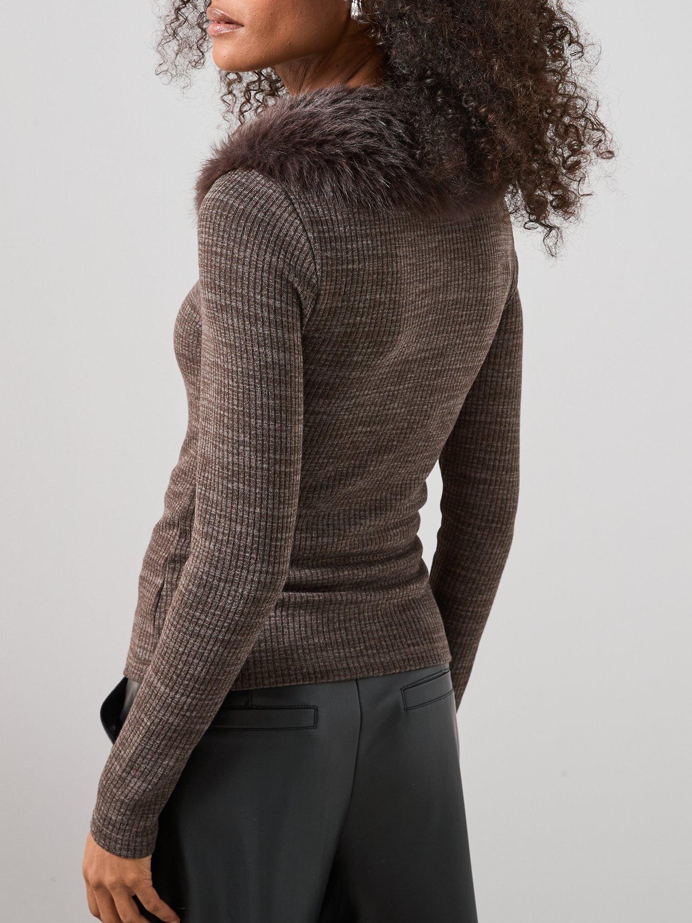 the-very-collection-faux-fur-collar-zip-up-top-brownstillFront