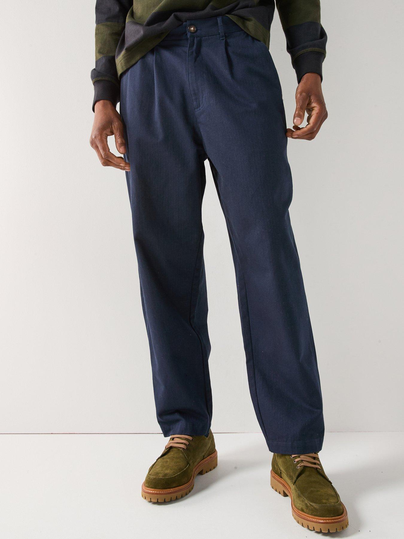 Barbour Bayview Relaxed Fit Herringbone Trousers- Navy