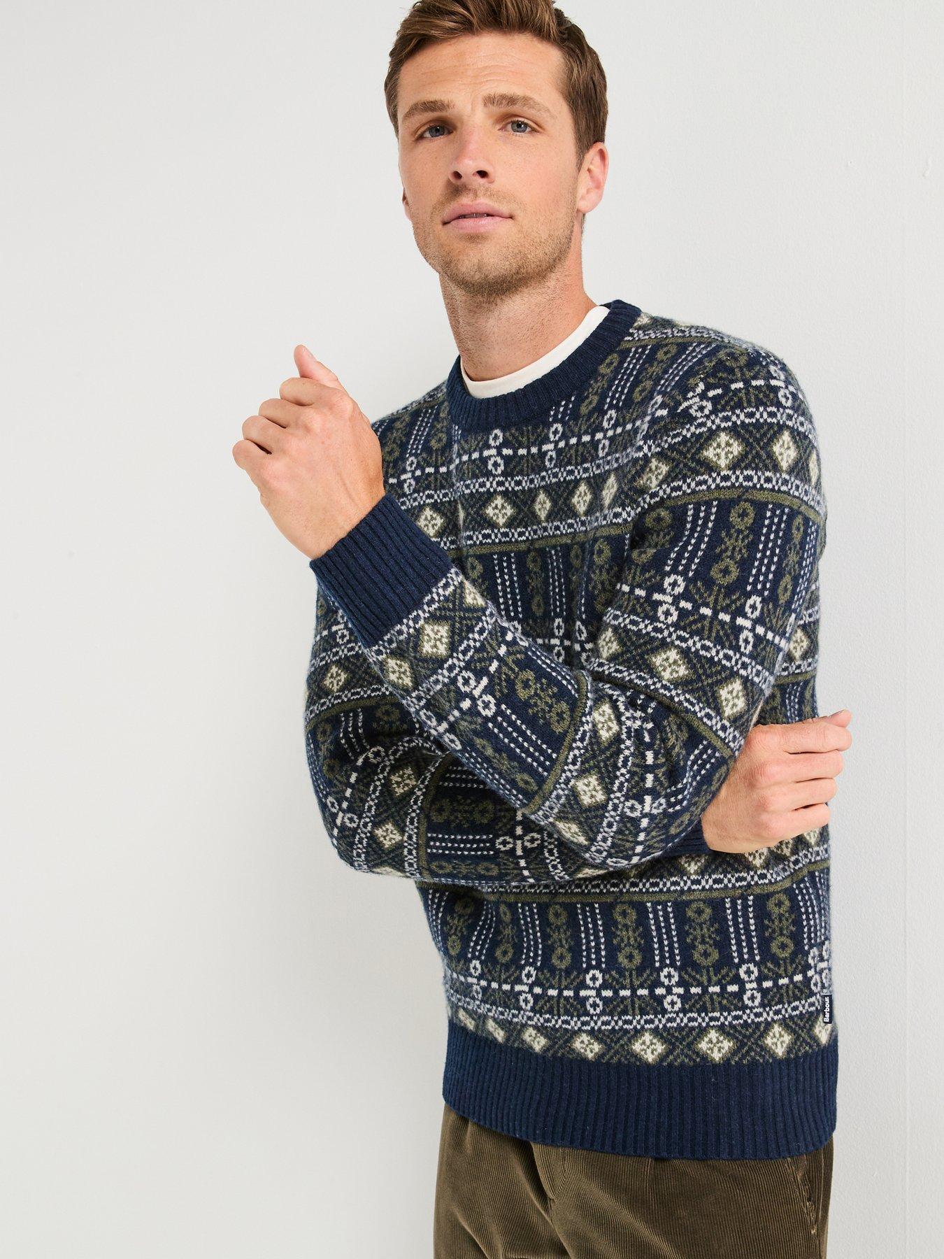 Barbour Grangetown Fair Isle Crew Neck Sweat Top - Navy