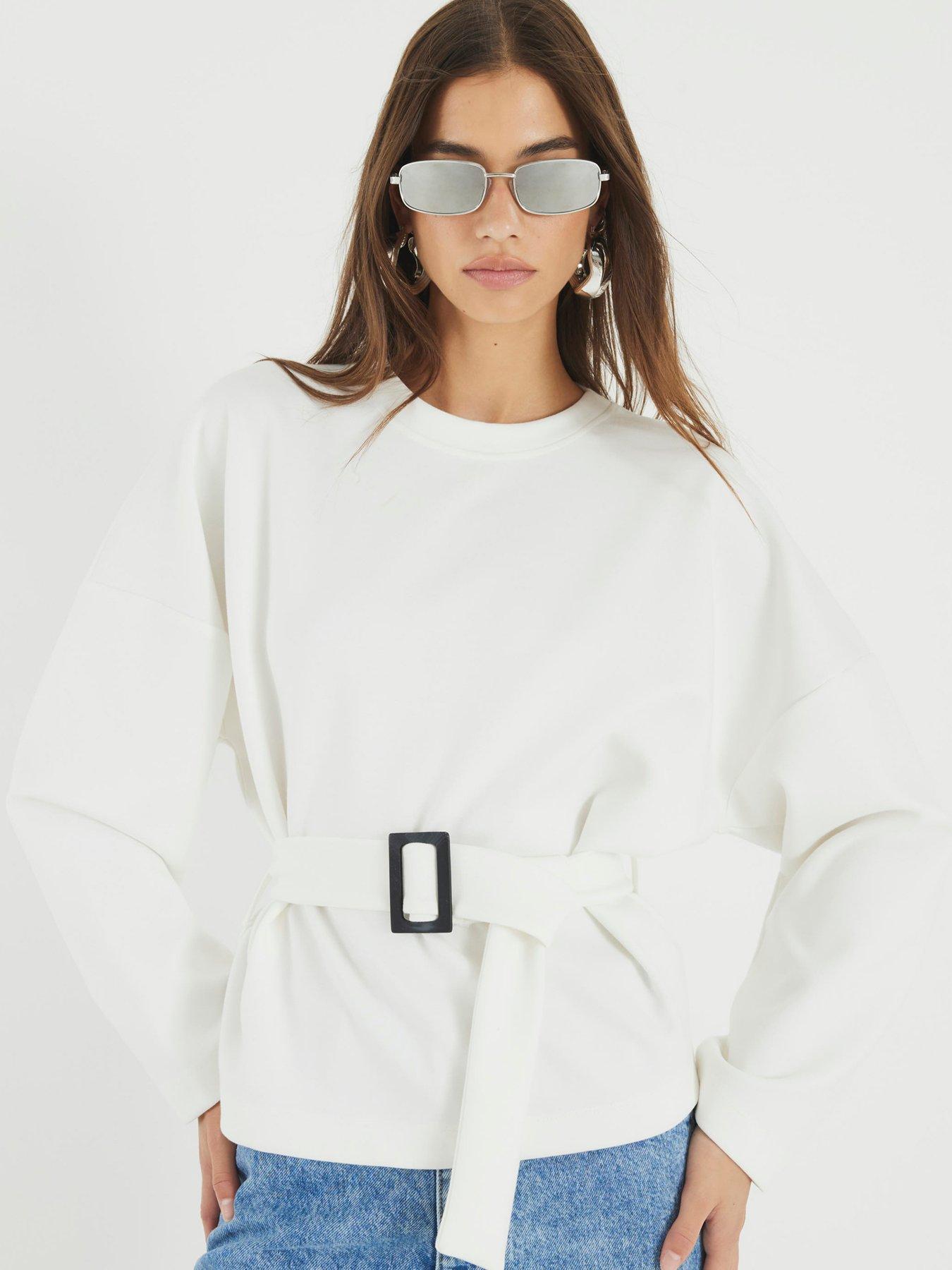 River Island Long Sleeve Belted Sweatshirt - White