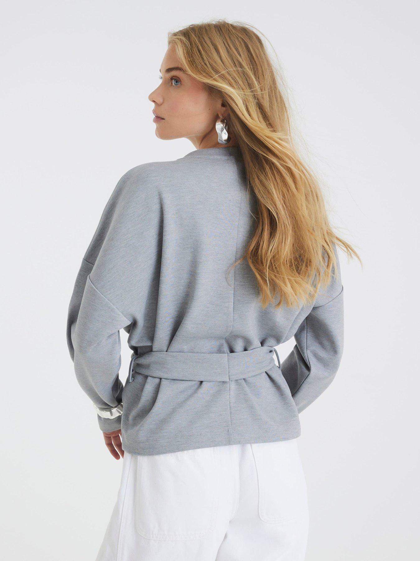 Image 2 of 4 of River Island Long Sleeve Belted Sweatshirt - Grey
