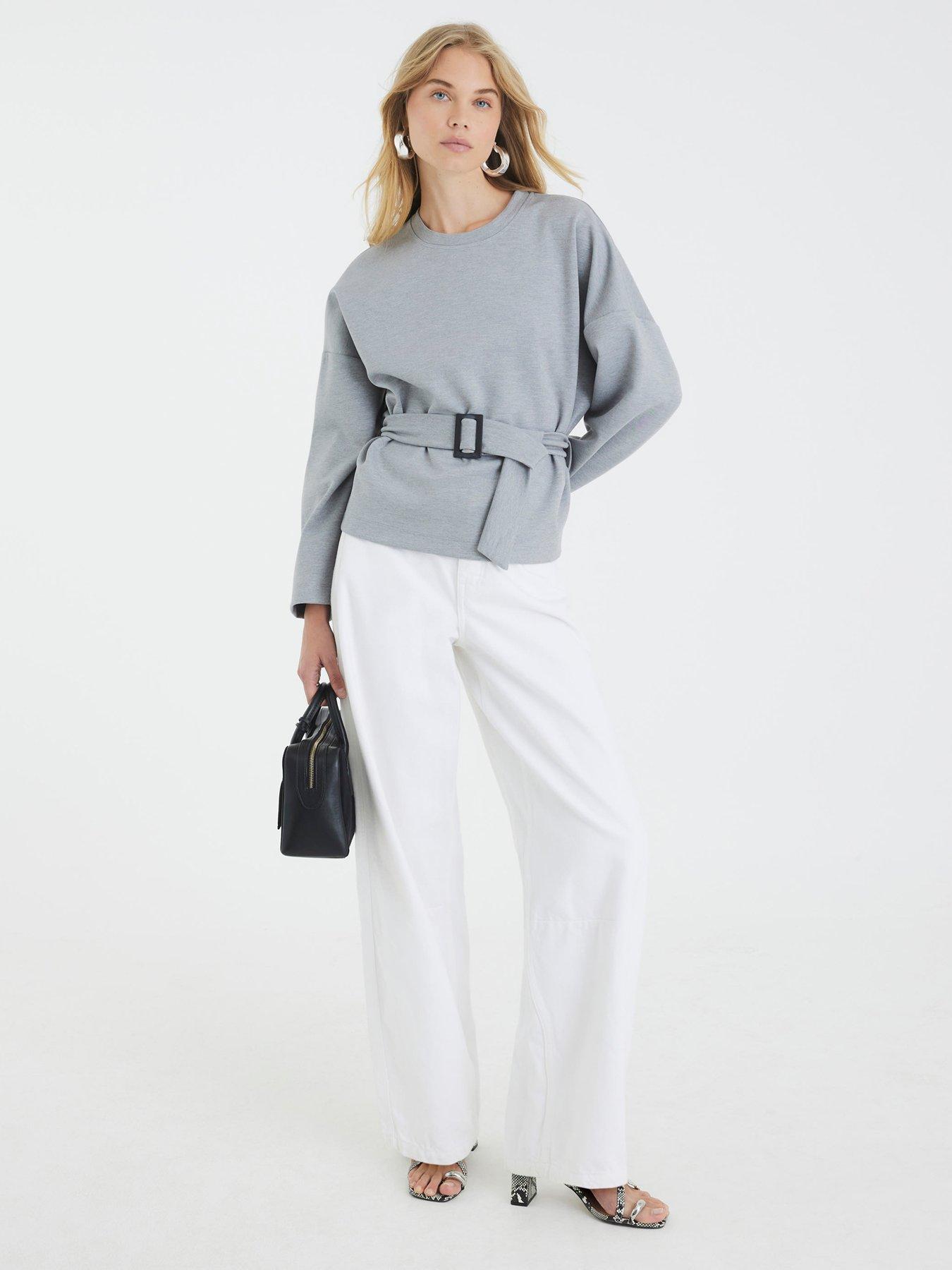 Image 3 of 4 of River Island Long Sleeve Belted Sweatshirt - Grey