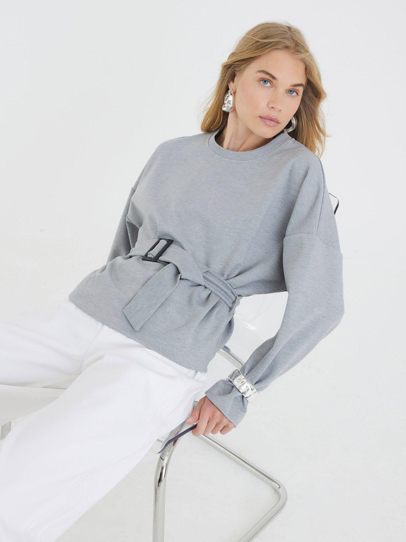 Image 4 of 4 of River Island Long Sleeve Belted Sweatshirt - Grey