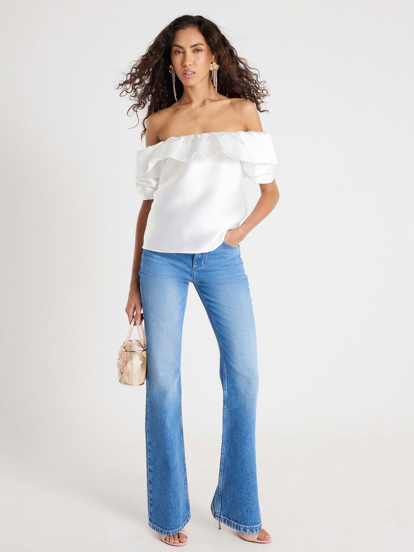 River Island Frill Detail Short Sleeve Top - Cream