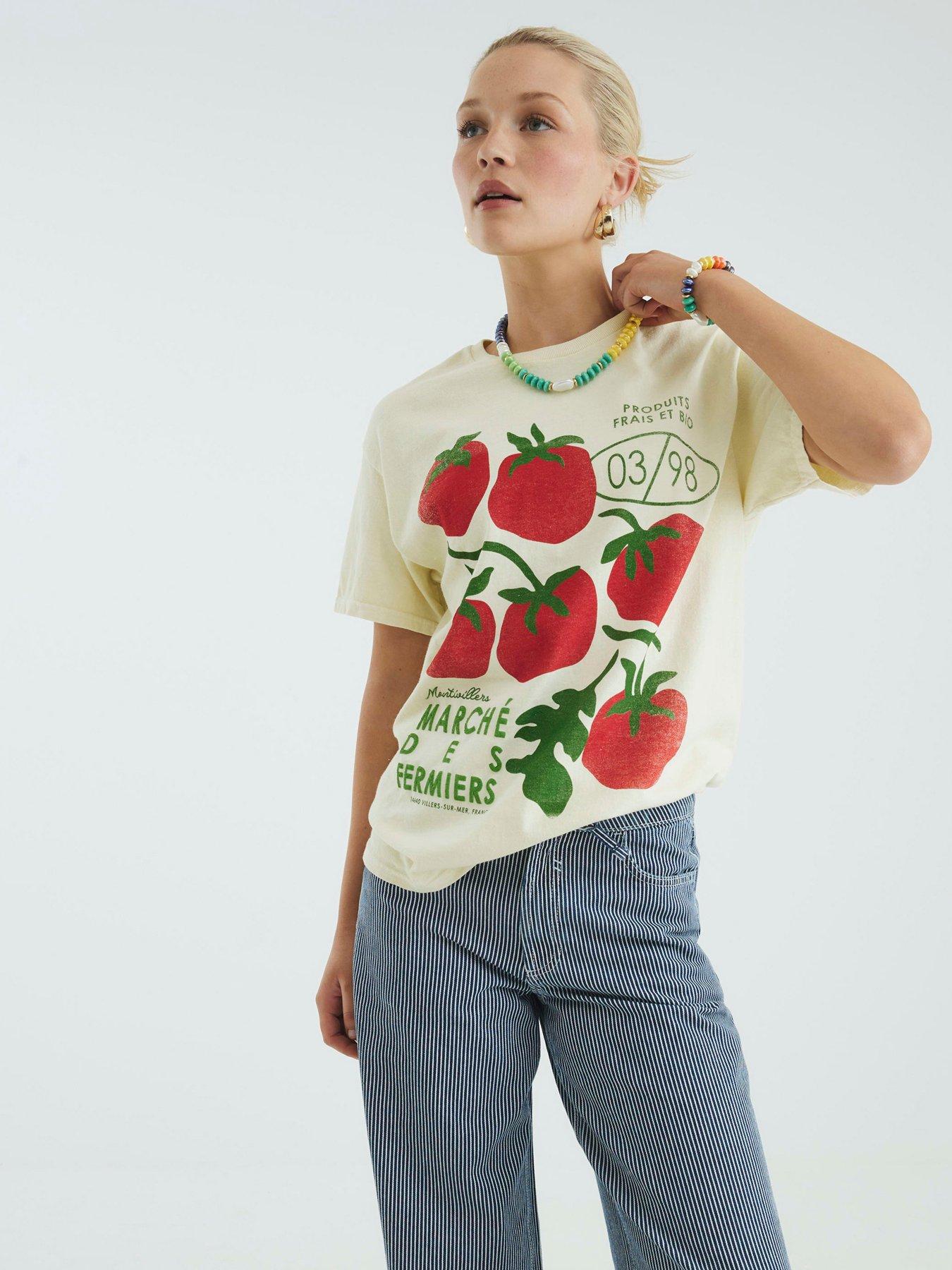 undefined Short Sleeve Sketchy Tomato T-Shirt - Yellow
