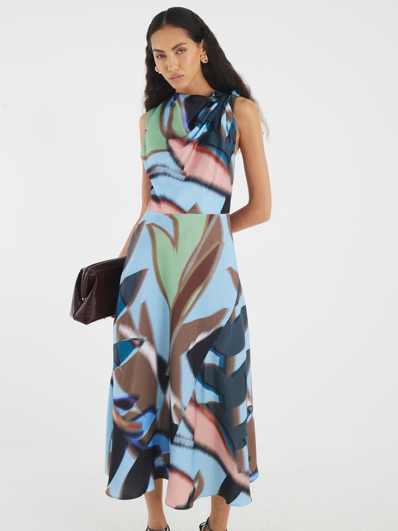 undefined Twist Shoulder Midi Dress - Blue