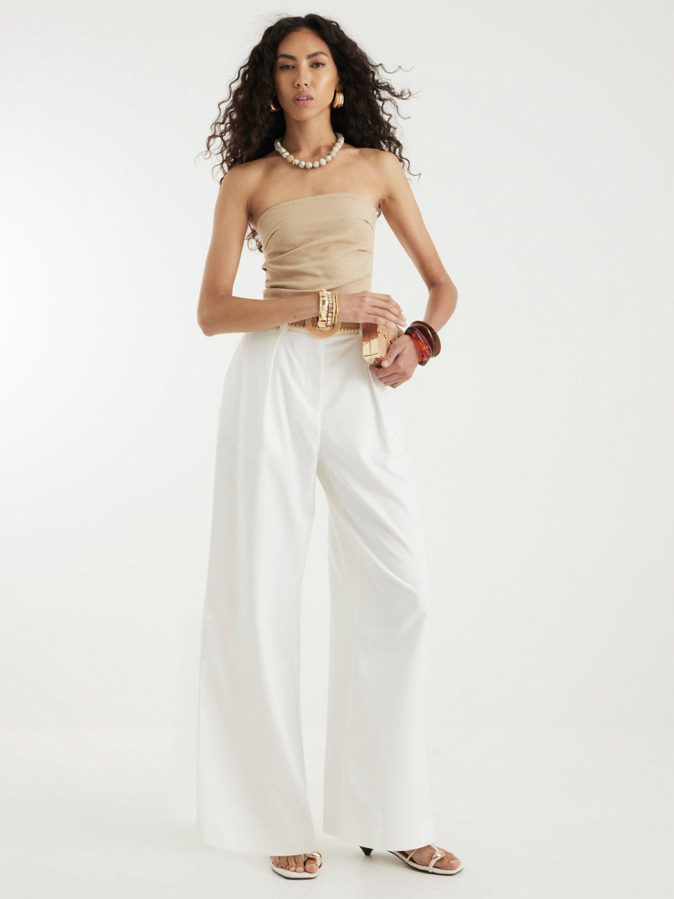 River Island Belted Wide Leg Trousers - White