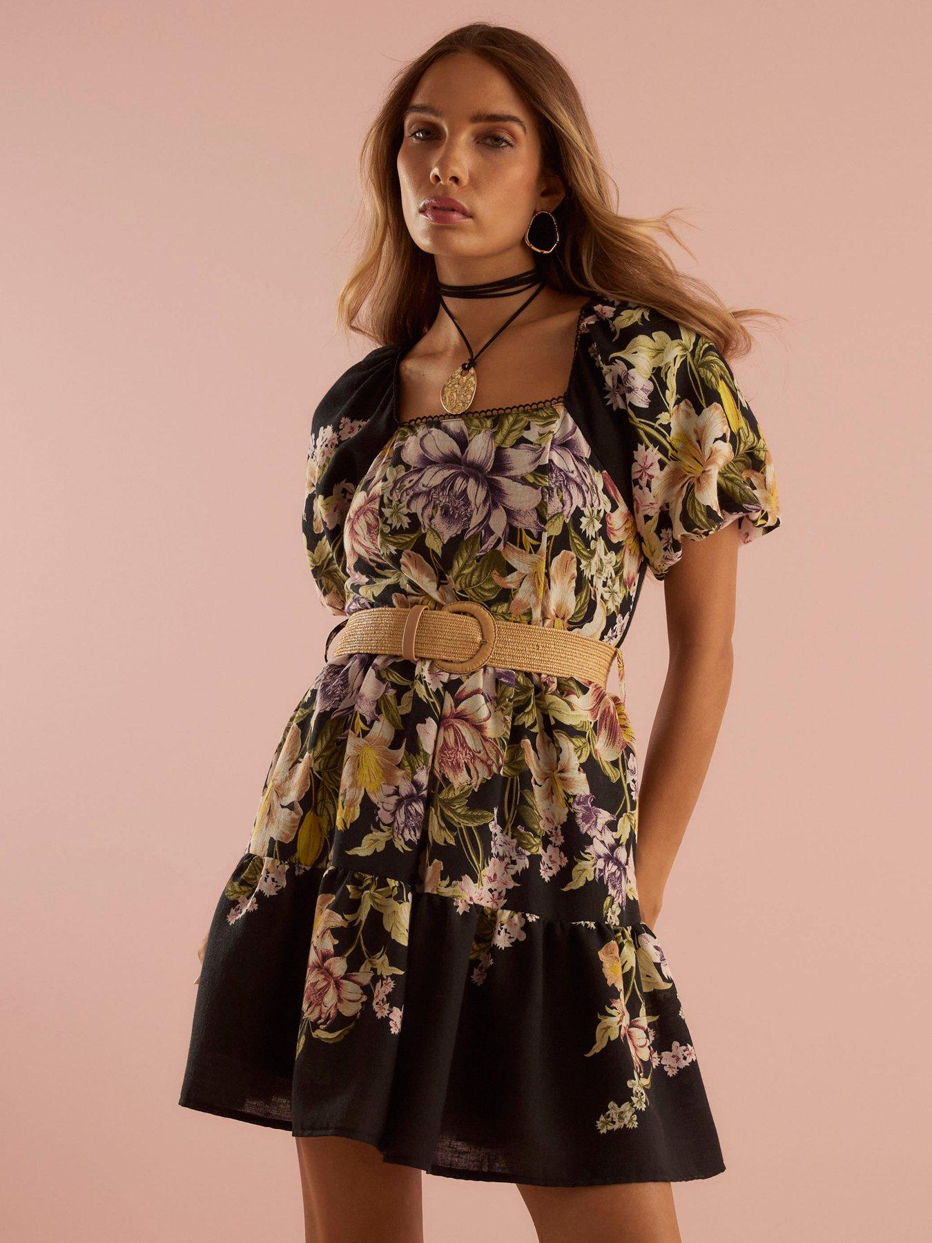 River Island Short Sleeve Printed Mini Dress - Black