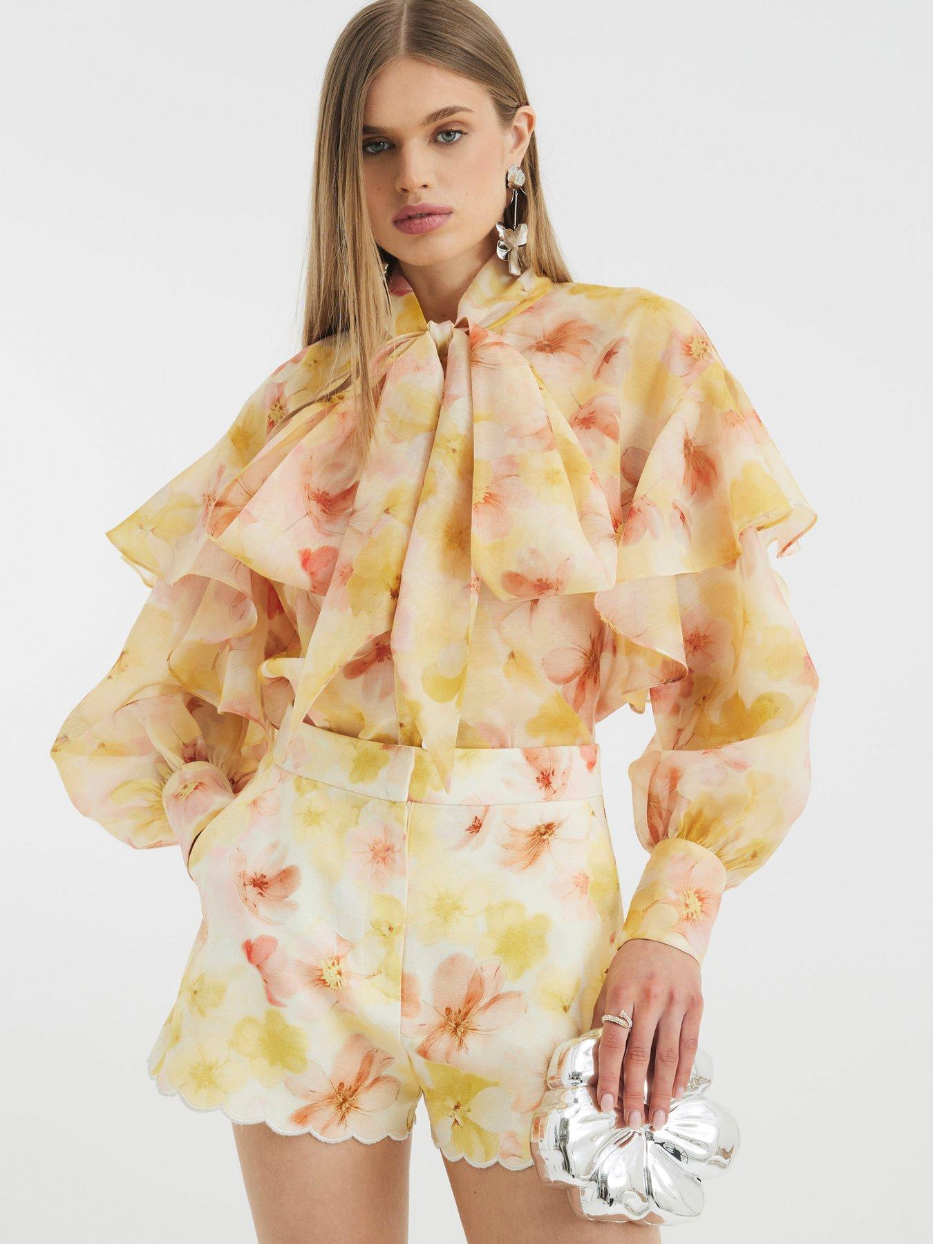 undefined Pussybow Ruffle Blouse - Pink