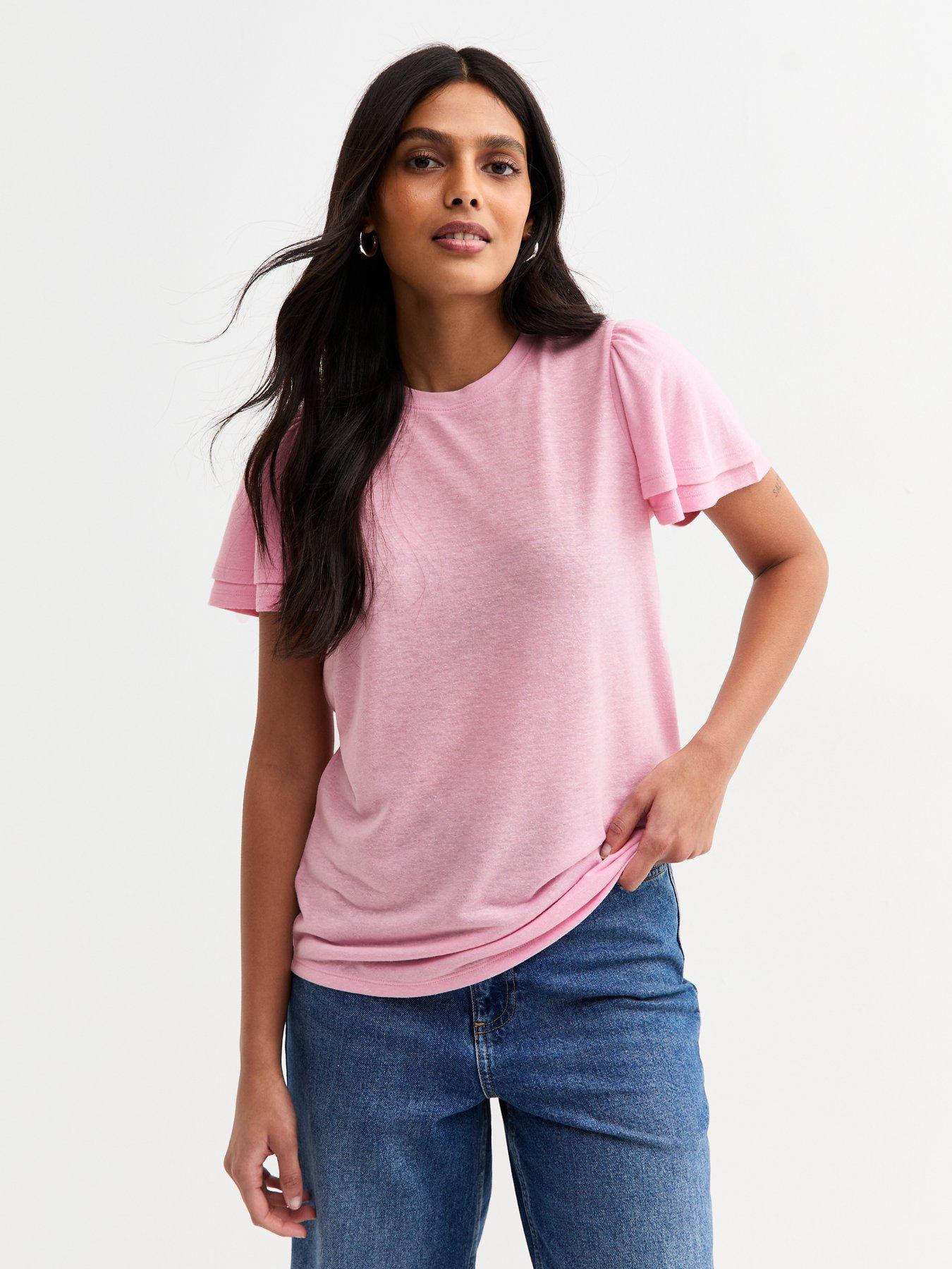 New Look Pink Flutter Sleeve T-shirt