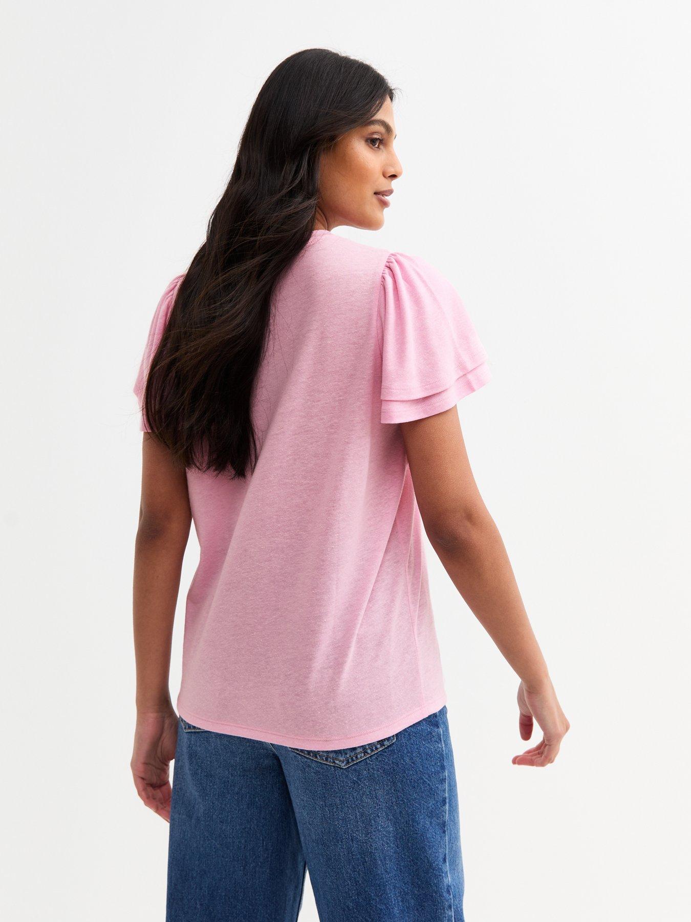 Image 2 of 4 of New Look Pink Flutter Sleeve T-shirt
