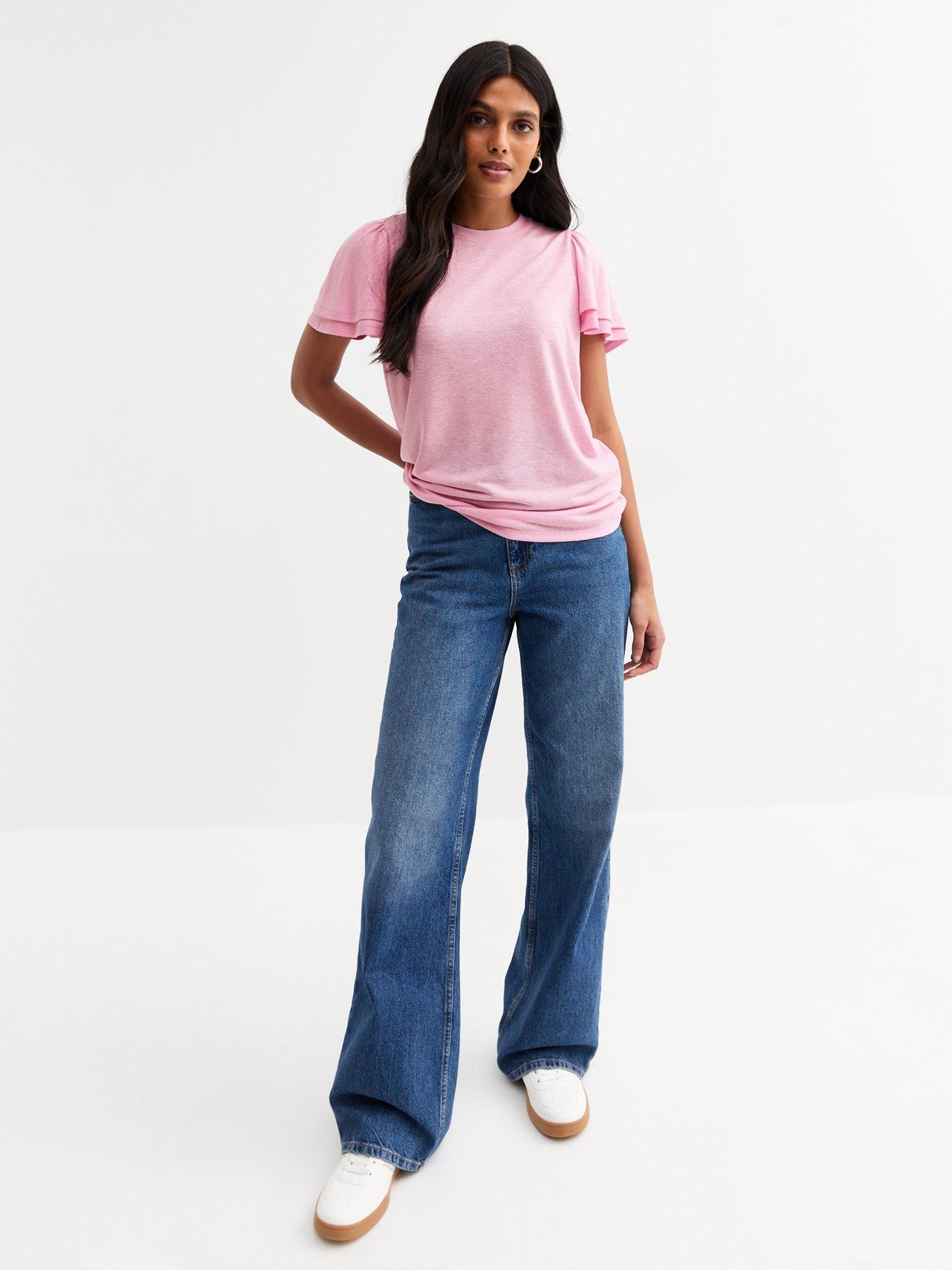 Image 3 of 4 of New Look Pink Flutter Sleeve T-shirt
